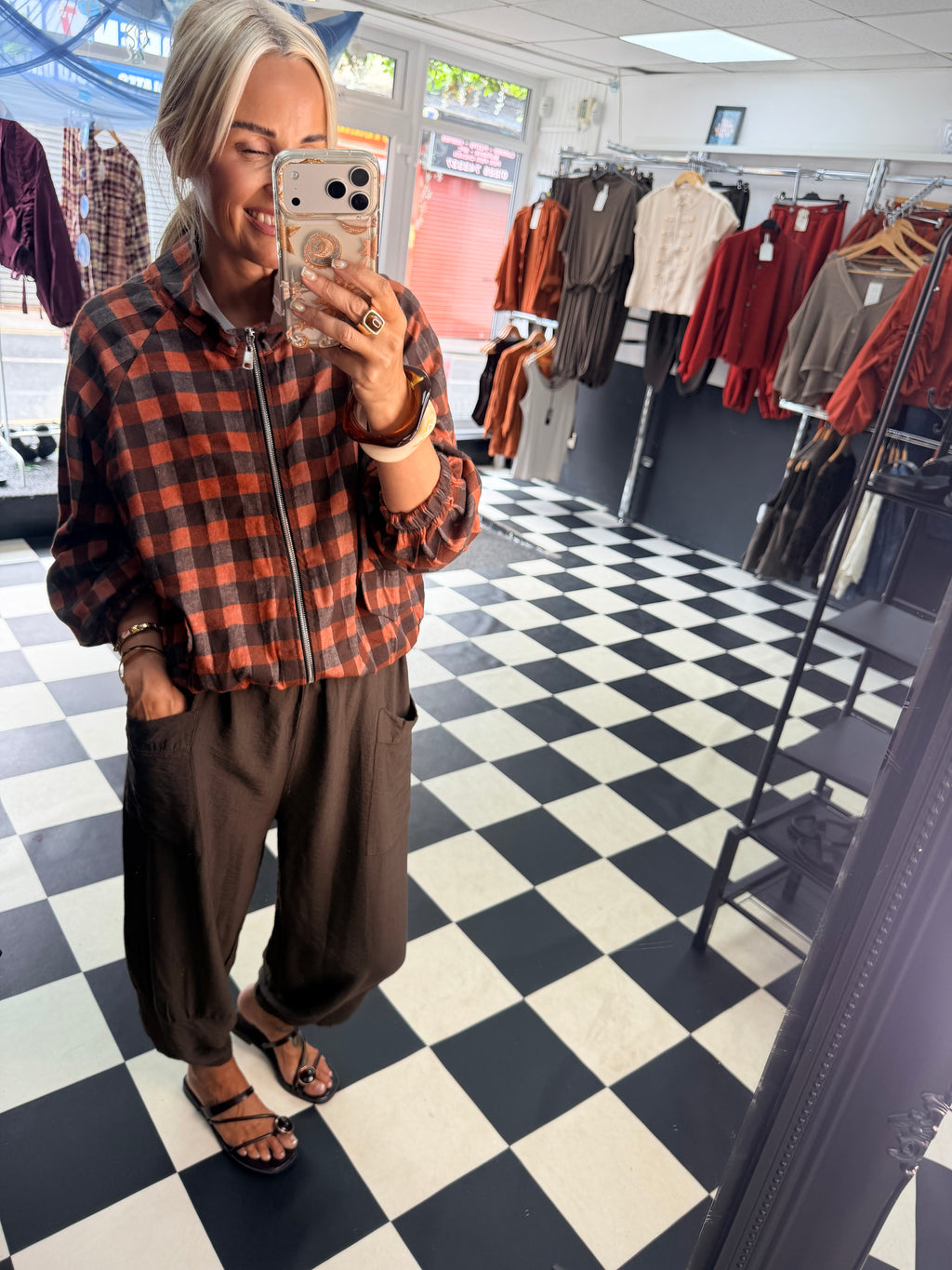 Check Bomber Jacket Rust