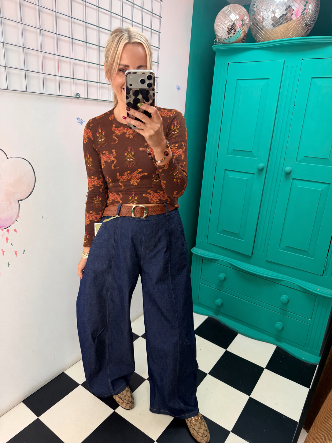 Cashmere Blend Funky Tiger Top Rust