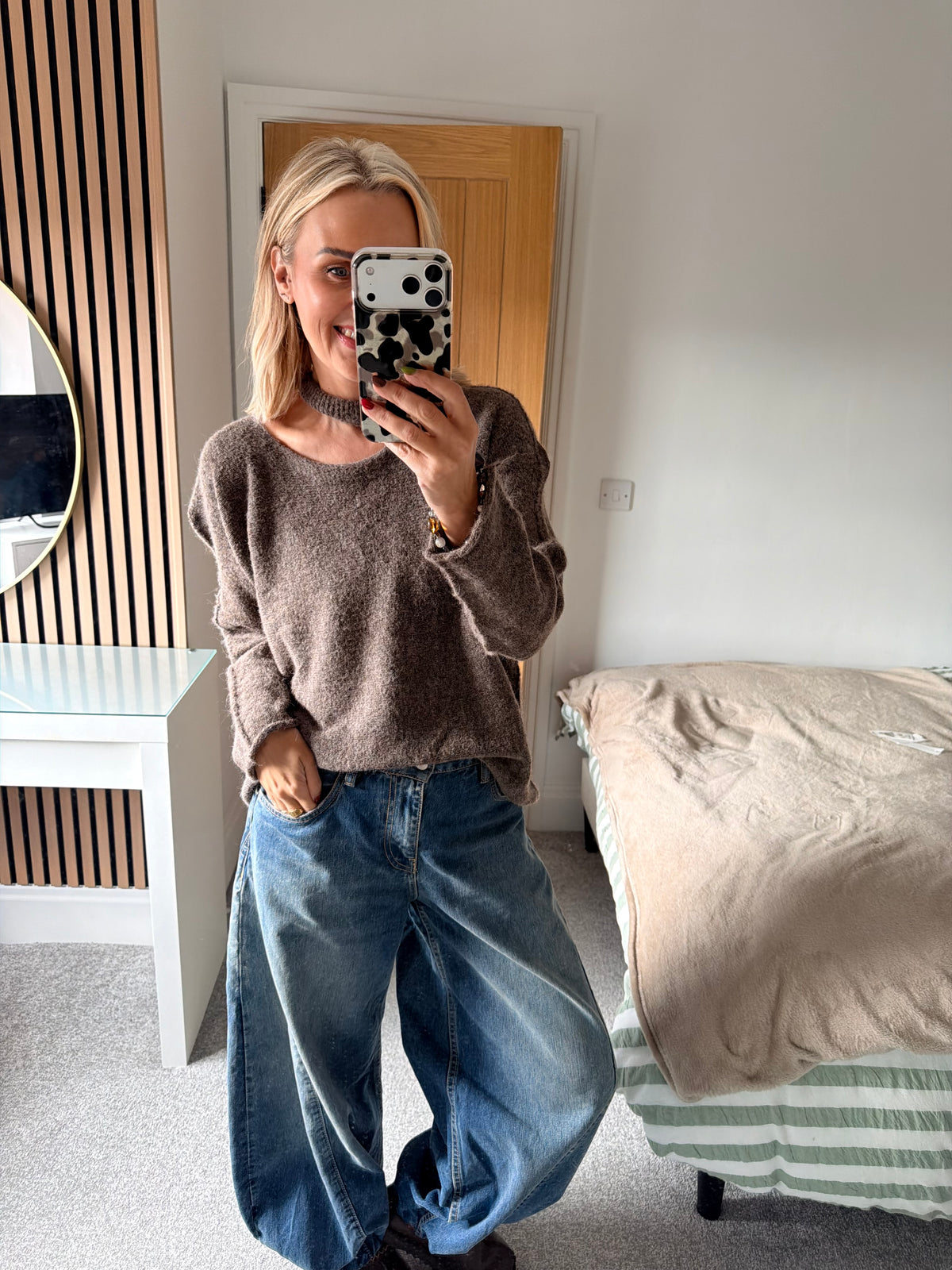 Slash Neck Jumper Mocha