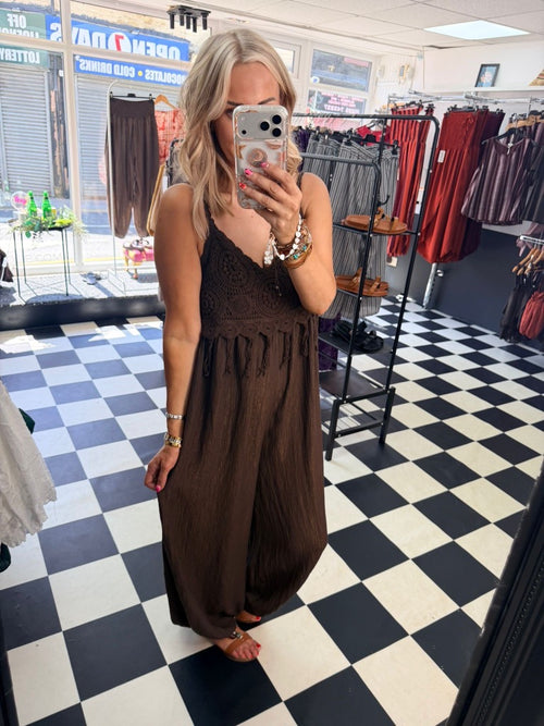 Boho Crochet Jumpsuit Chocolate