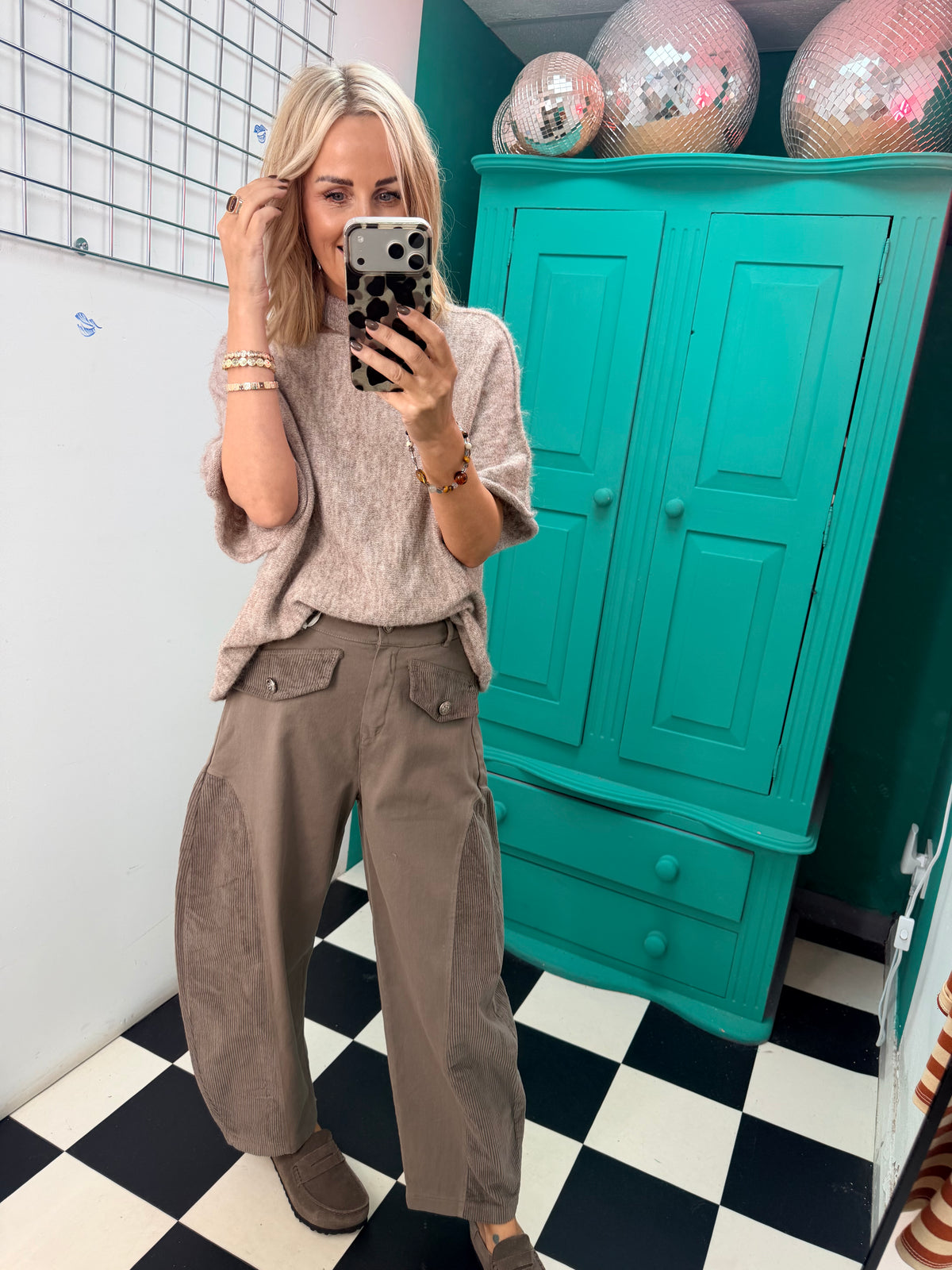Cord patch trousers - Taupe