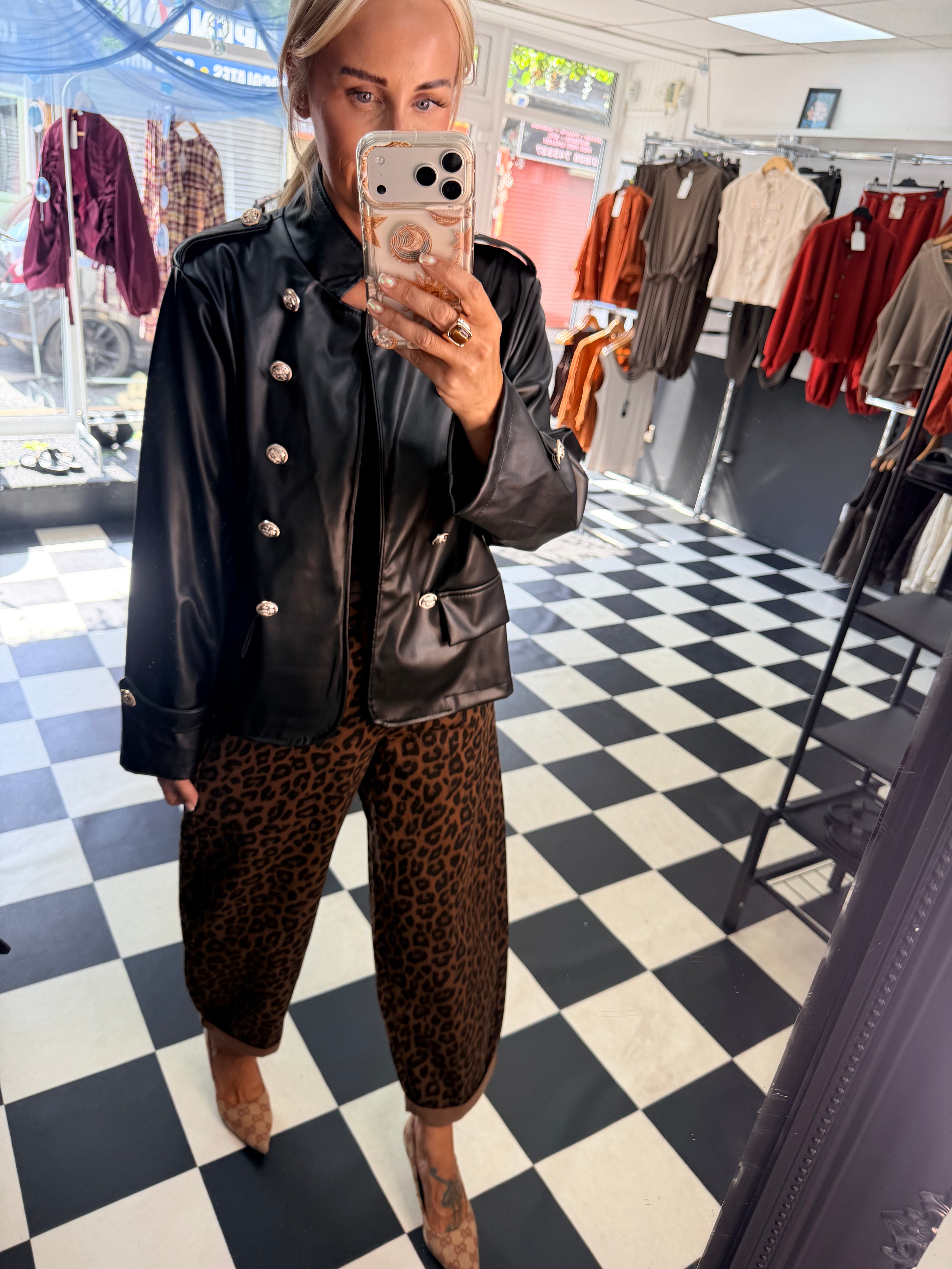 Boxy Style Pu Blazer Black