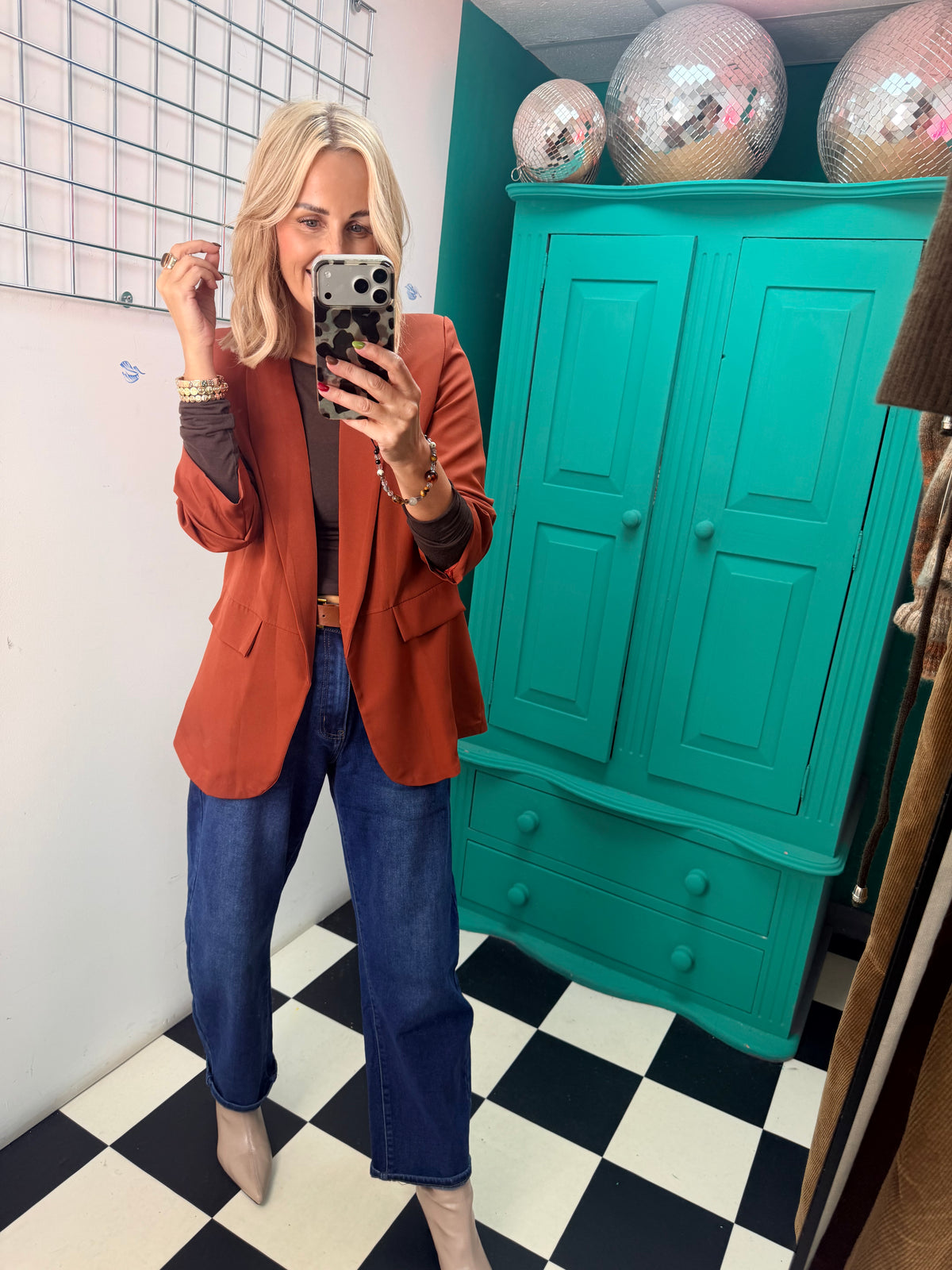 Ruched Sleeve Blazer Rust