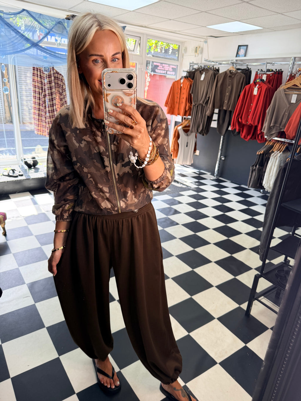 Military Button Joggers Chocolate