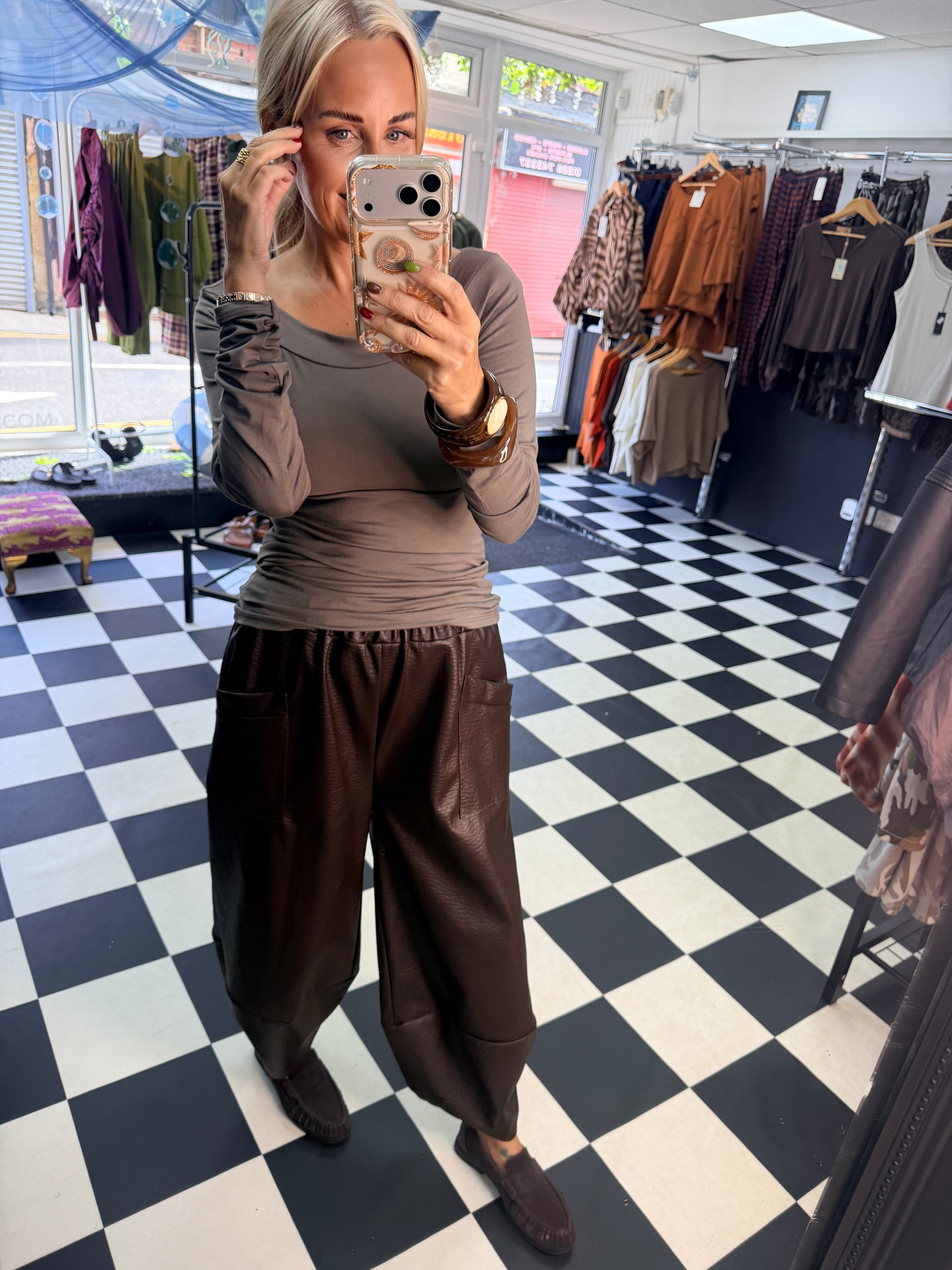 PU Tulip Trousers Chocolate