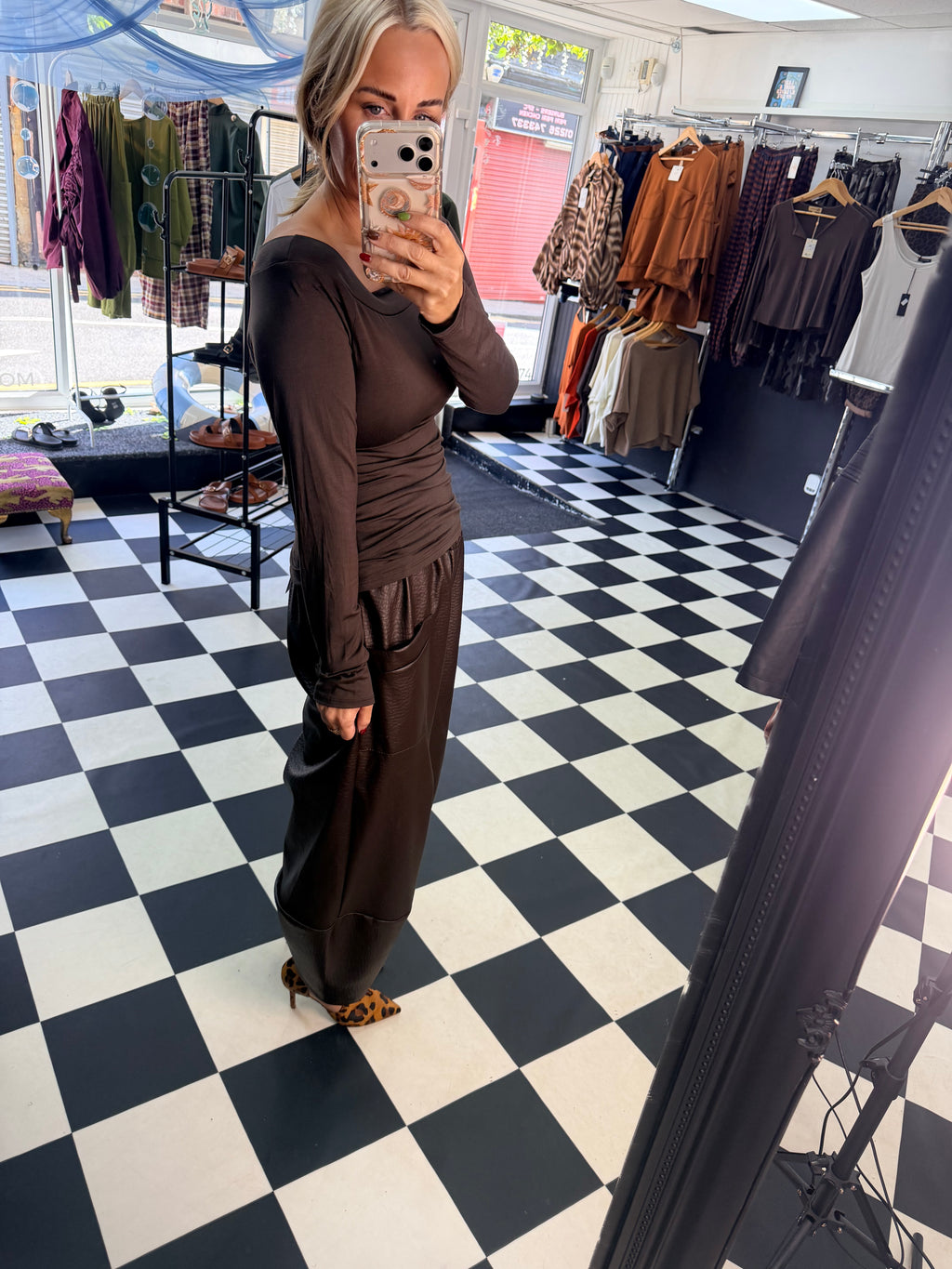 PU Tulip Trousers Chocolate