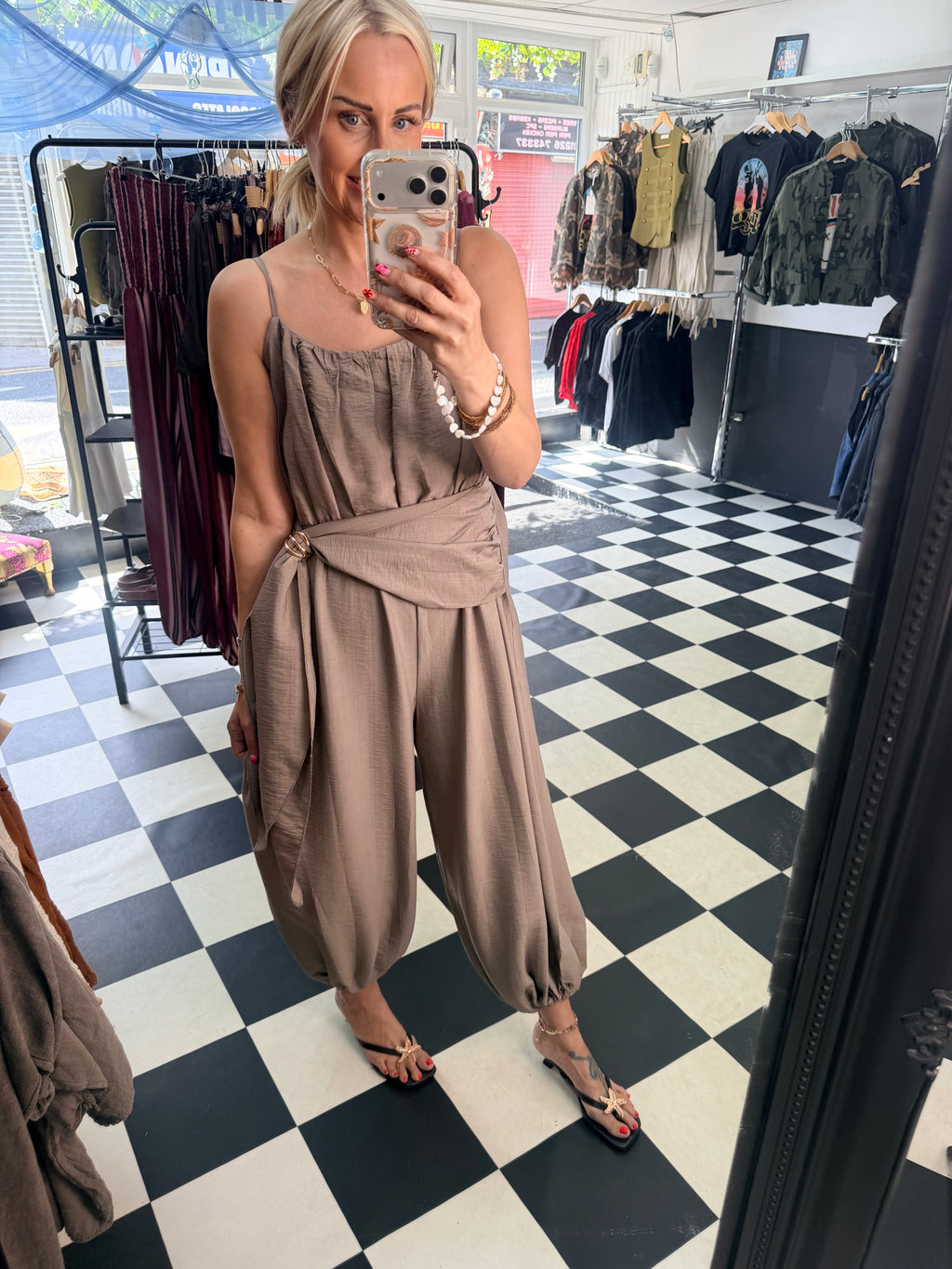 Wrap Crinkle Jumpsuit Taupe