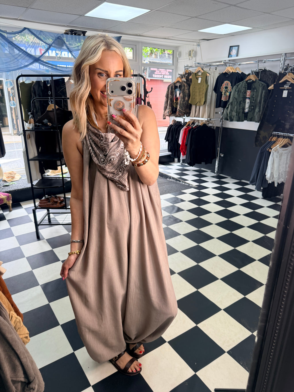 Bandana Scarf Jumpsuit Taupe