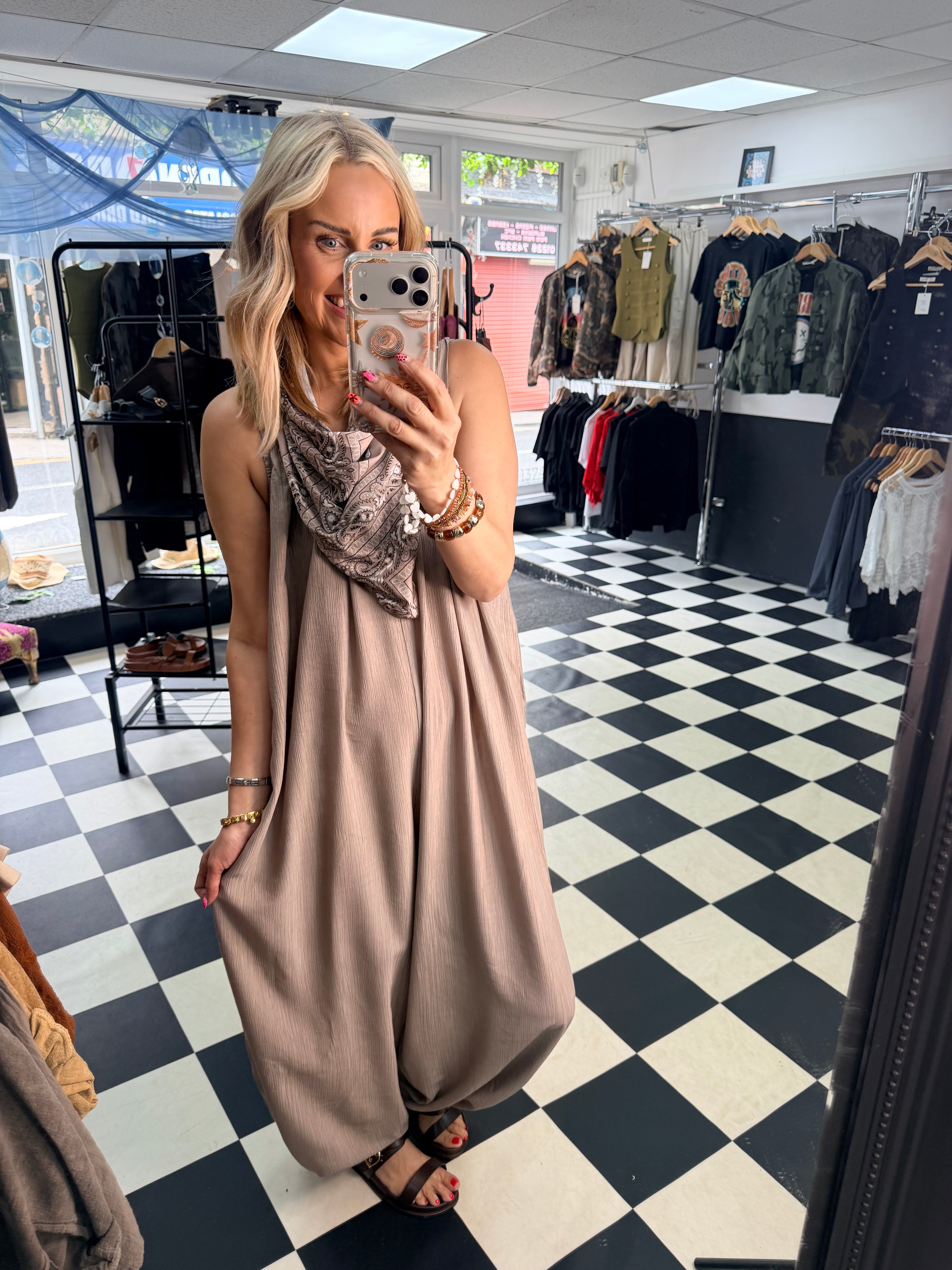 Bandana Scarf Jumpsuit Taupe