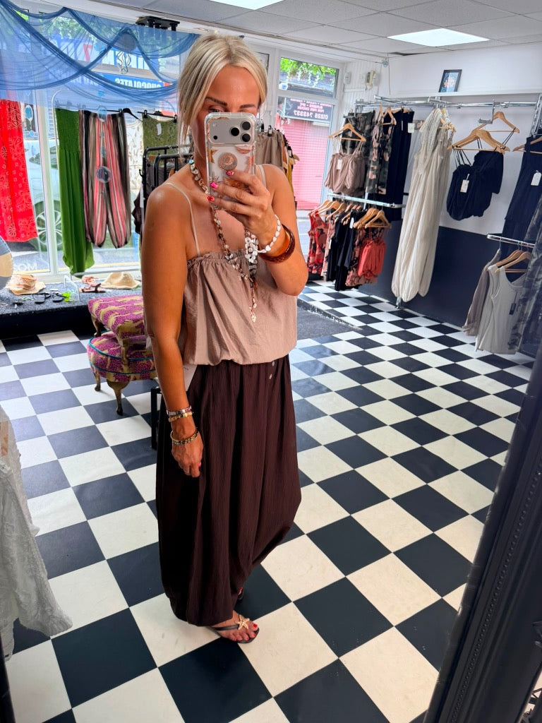 Button Balloon trousers - Chocolate Pre order Due in Monday 20th July approx