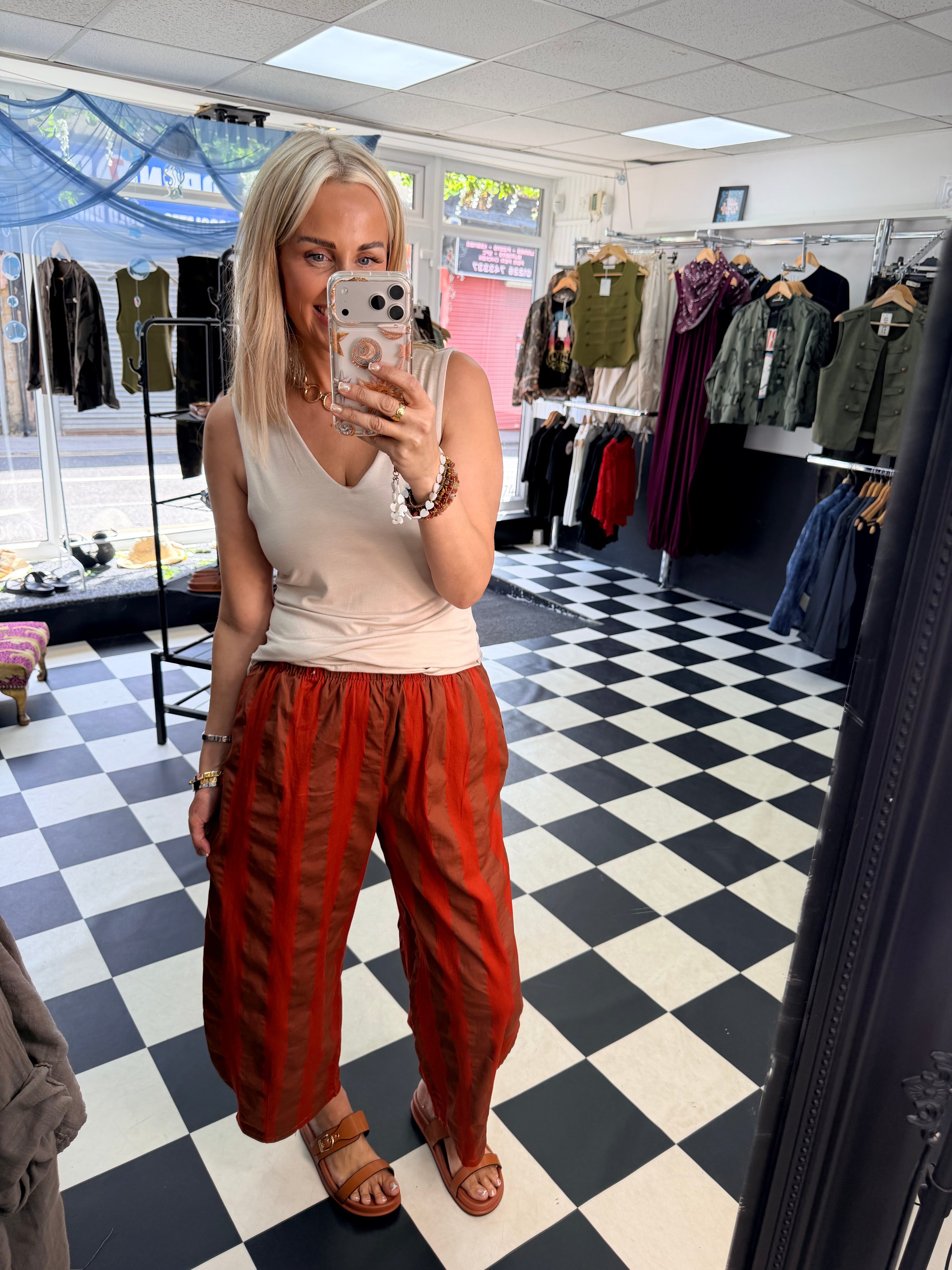 Rust Stripe Balloon Trousers