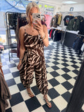 Wrap Crinkle Jumpsuit Coffee and Cream