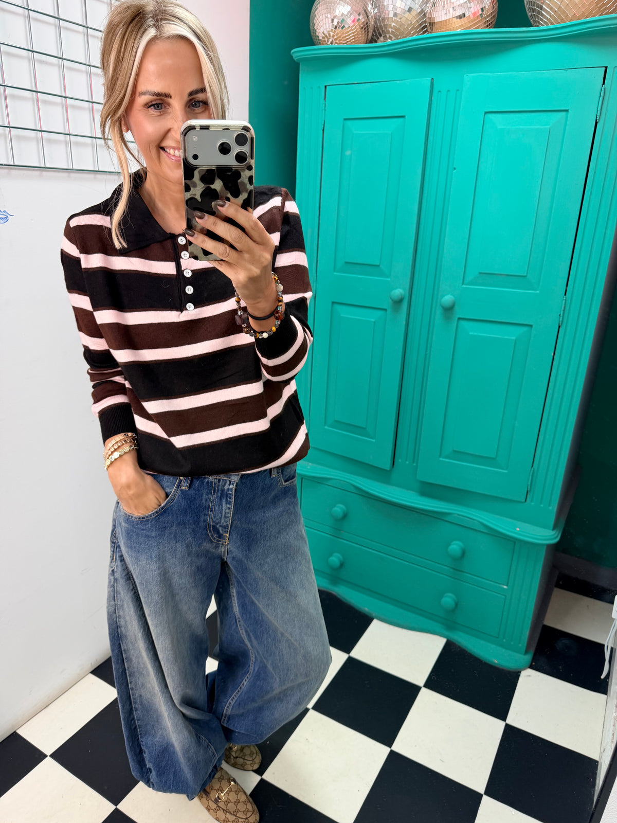 The Stripe Club Polo Jumper Black-Choc-Pink Special buy