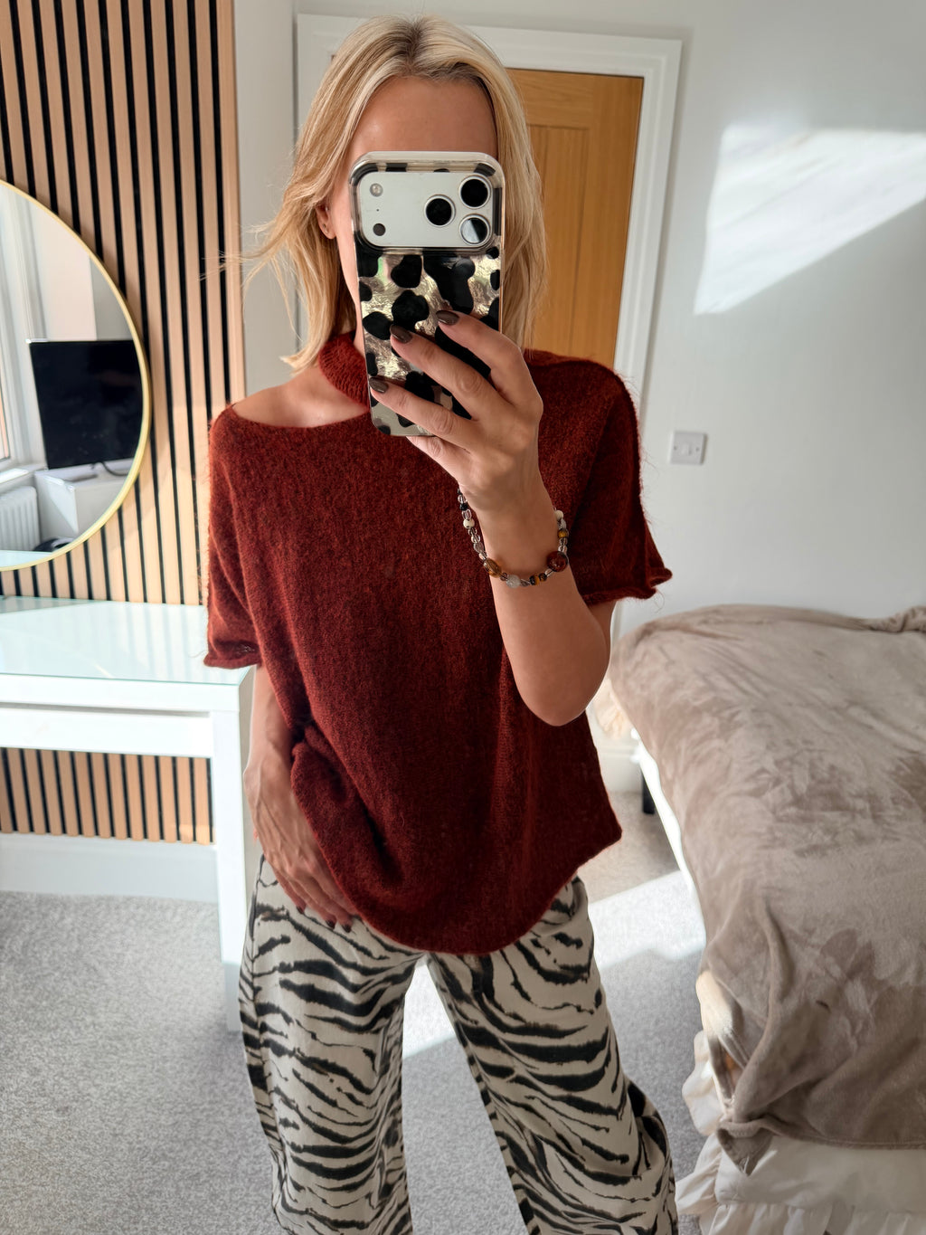 Slash Neck Jumper Rust Short Sleeve