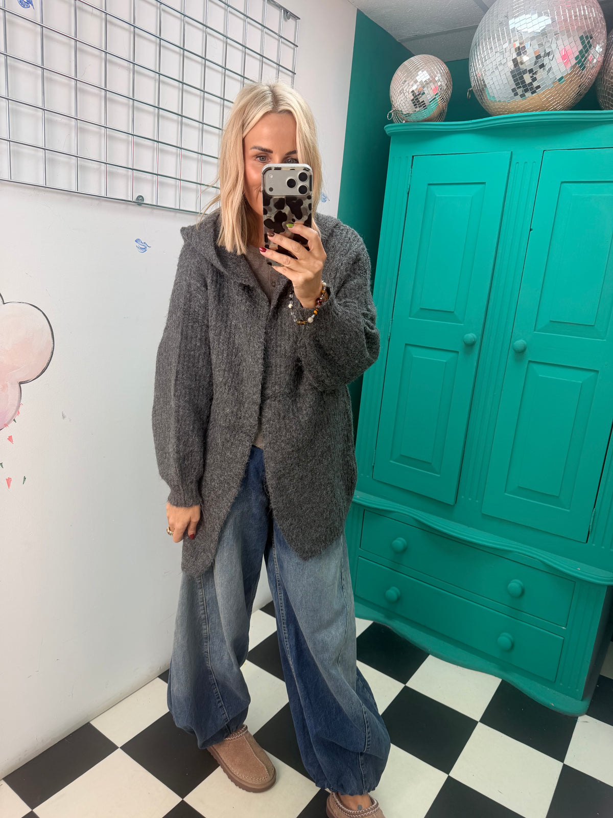 Chunky Hooded Cardigan Grey