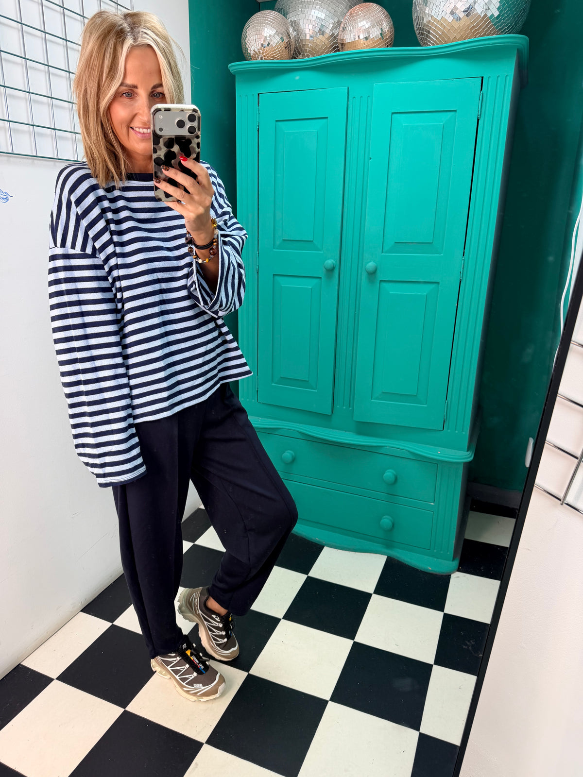 Weekend slouch stripe Navy and Denim Blue