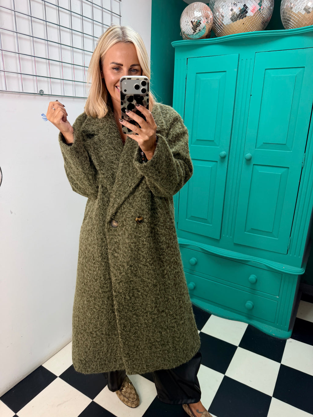 Oversized cosy knit coat - Khaki