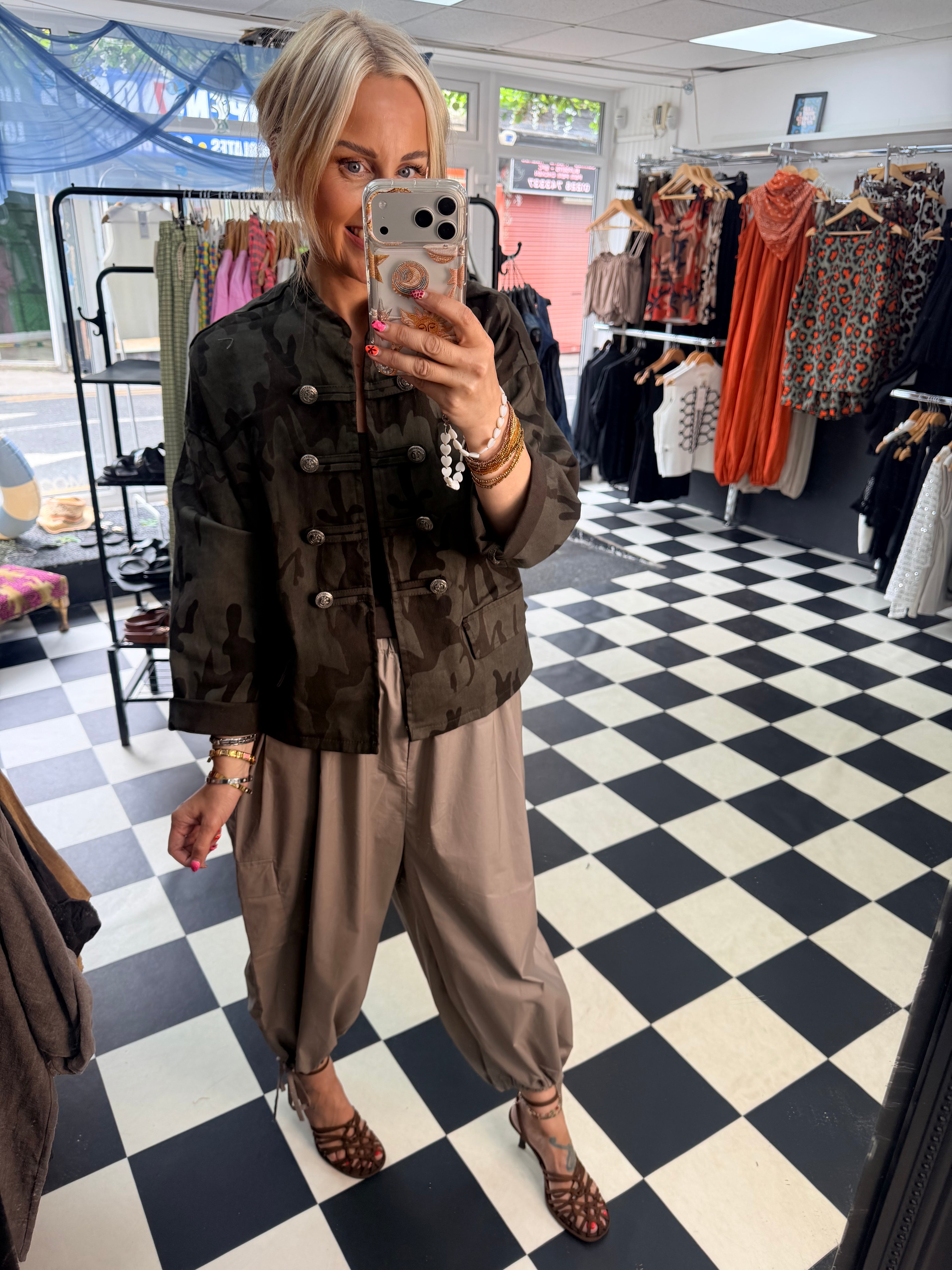 Cargo Trousers crop with tie hem Taupe