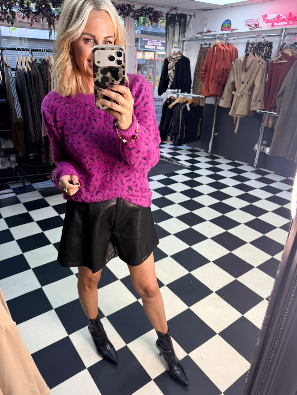 Amara animal print jumper - Raspberry