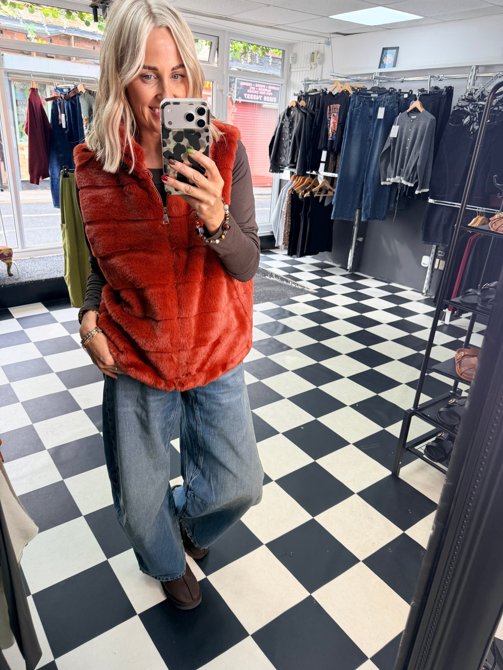 Faux Fur Gilet Rust