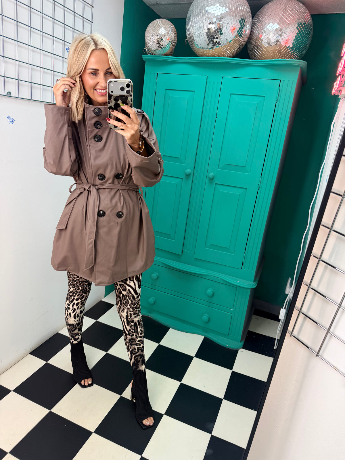 PU Midi Trench Coat Taupe