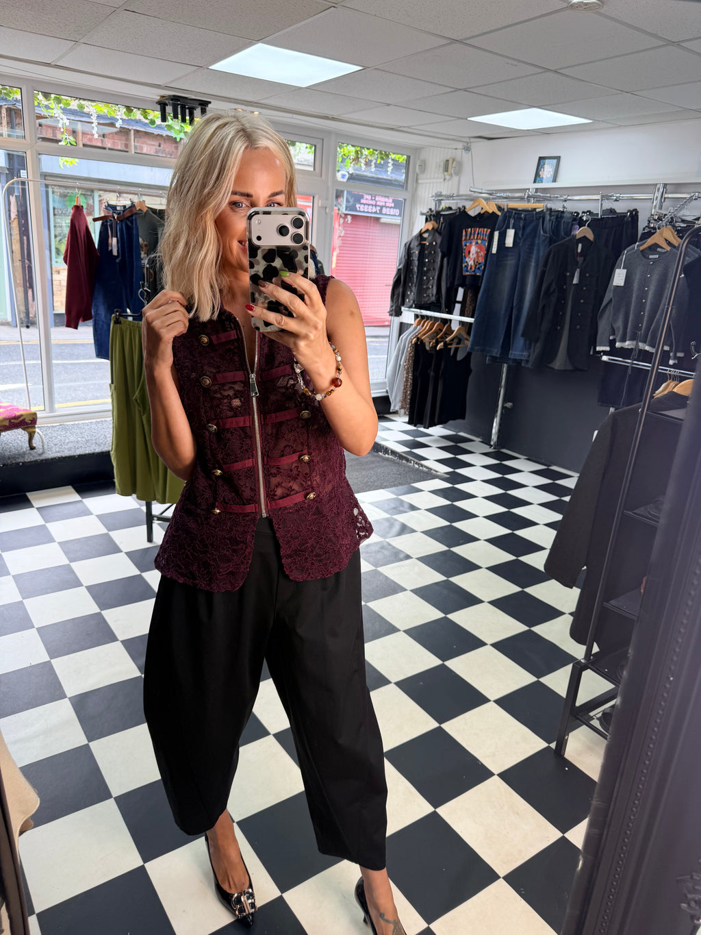 Lace Military Waistcoat Plum
