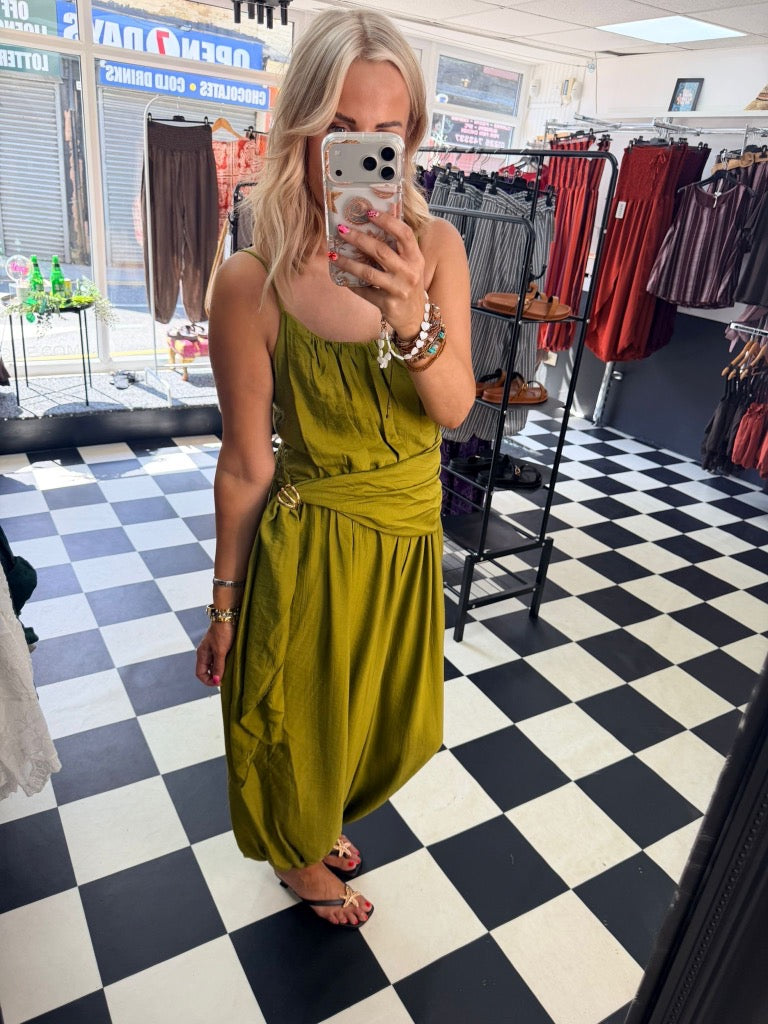 Wrap Crinkle Jumpsuit Green