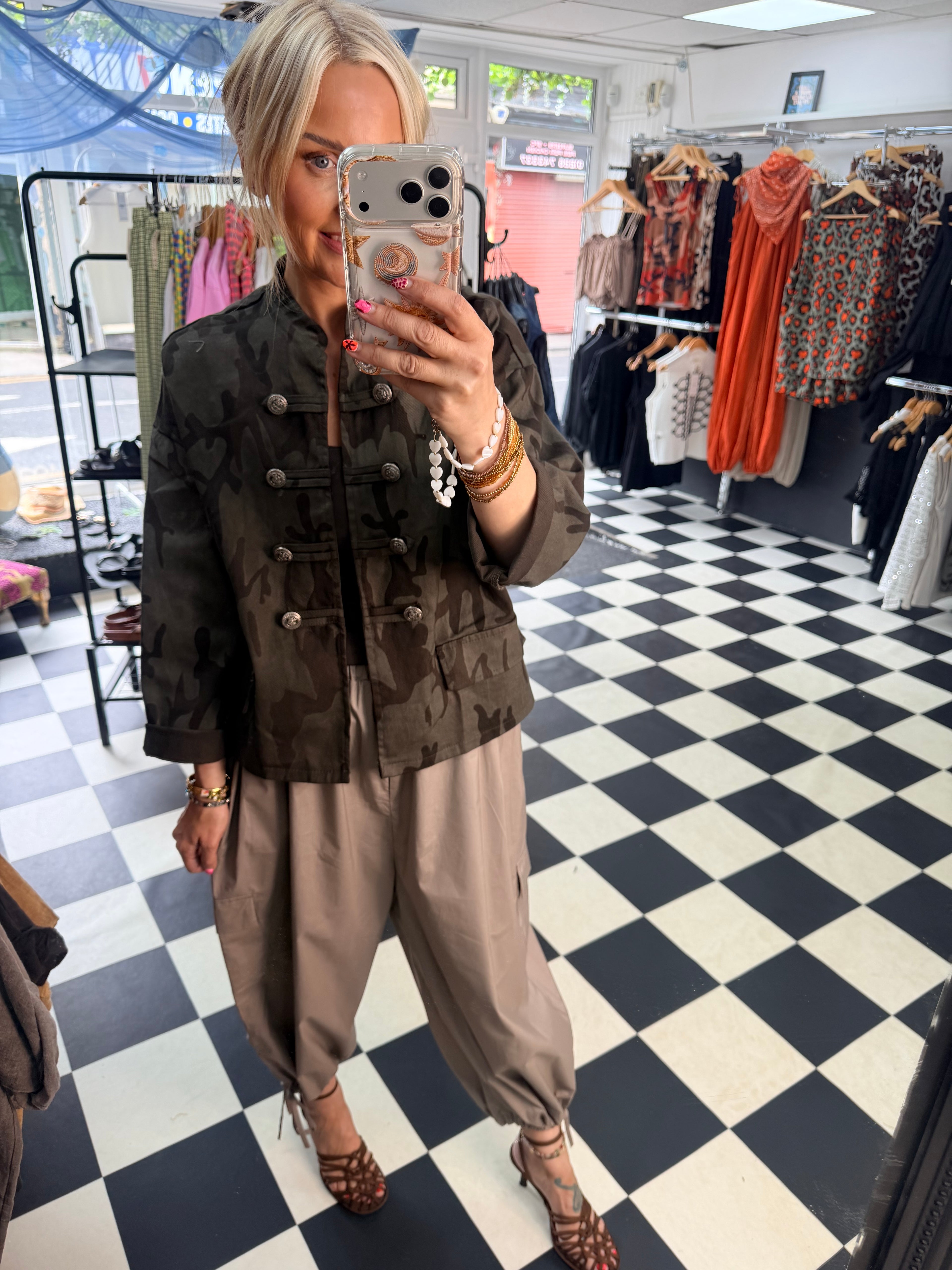 Cargo Trousers crop with tie hem Taupe