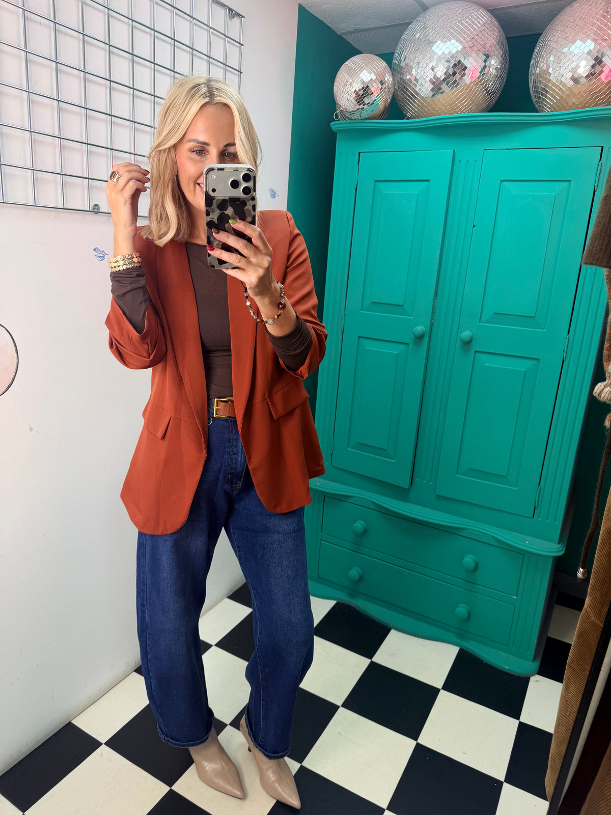Ruched Sleeve Blazer Rust