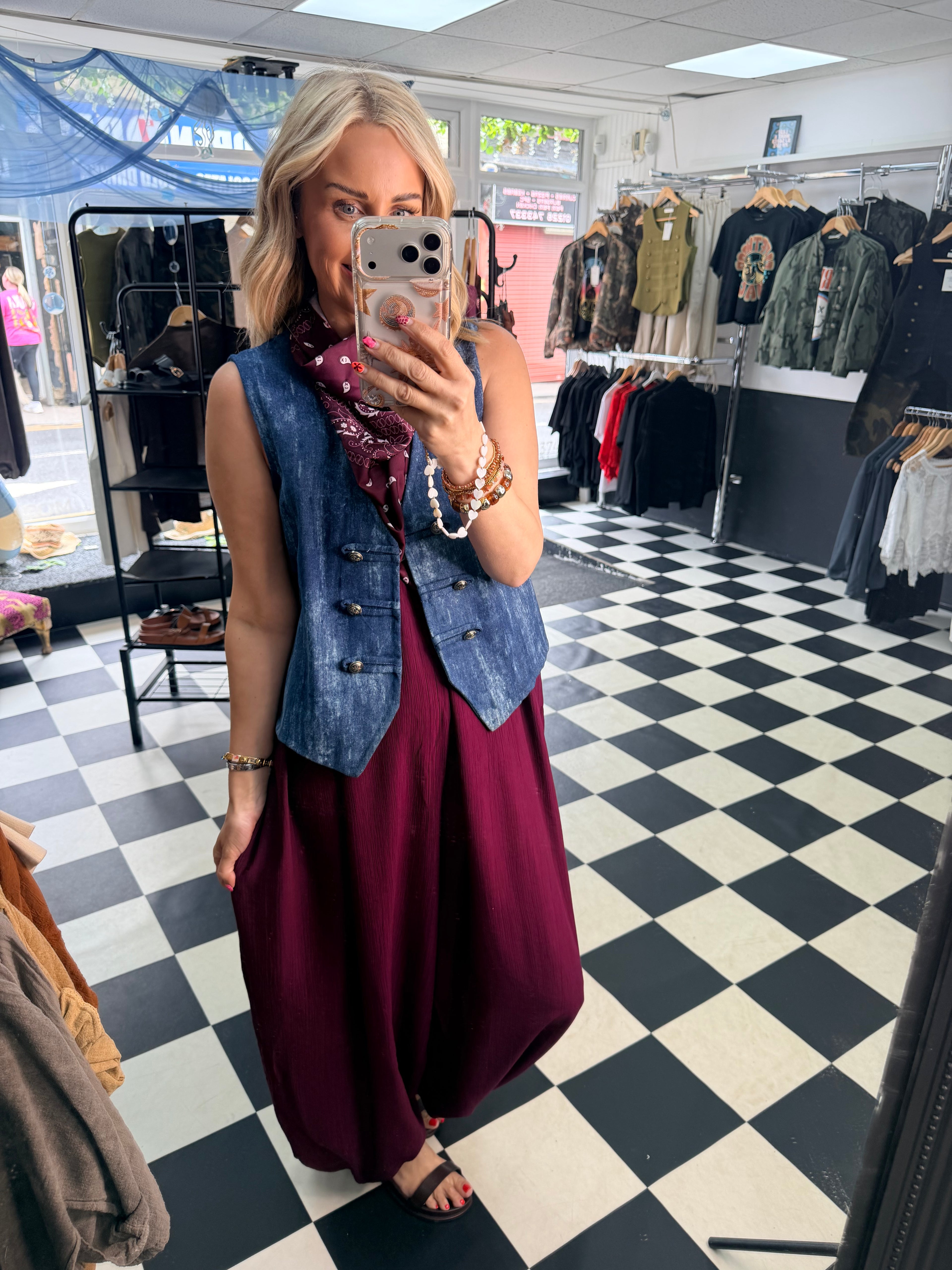 Bandana Scarf Jumpsuit Wine