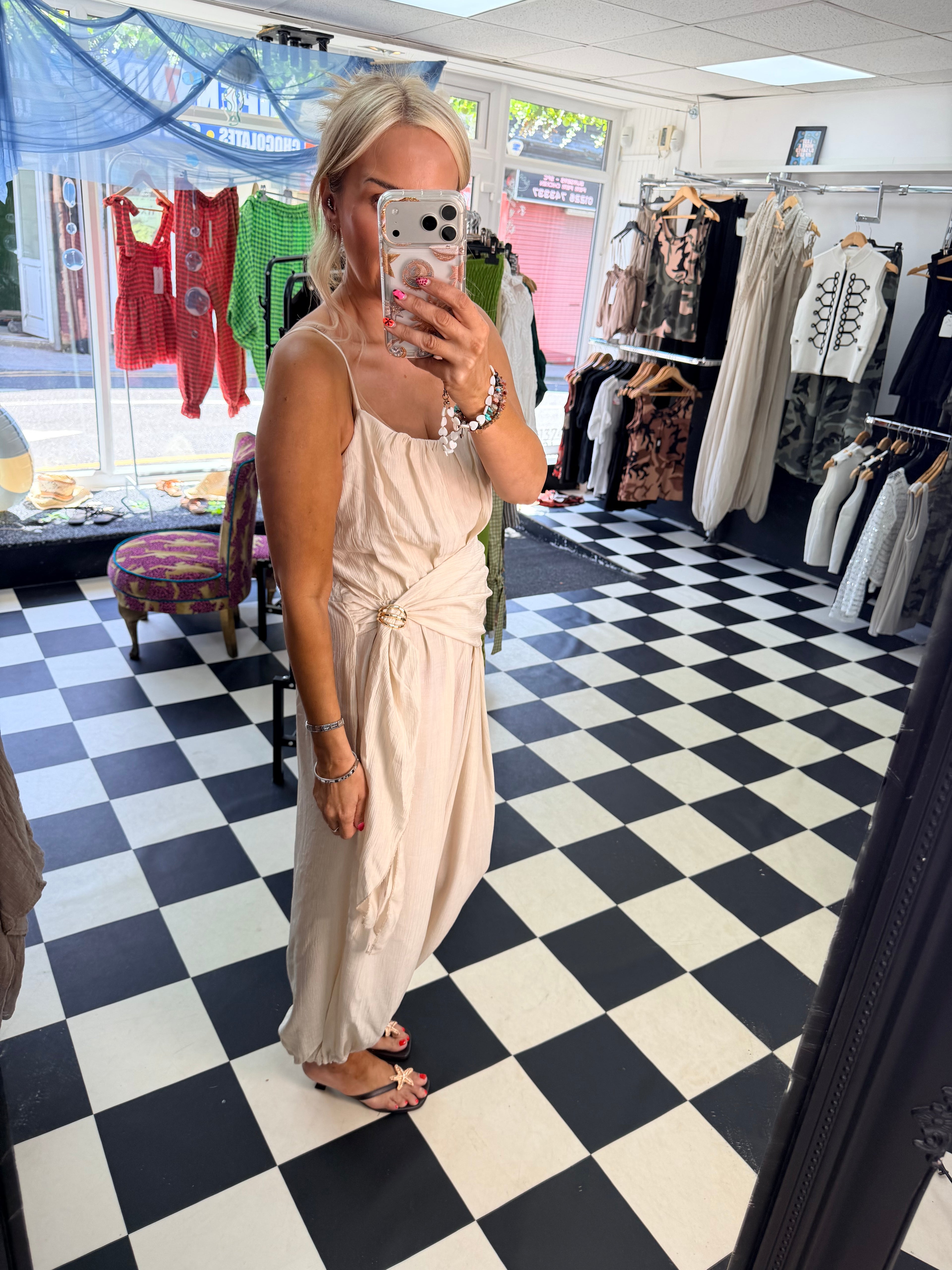 Wrap Crinkle Jumpsuit cream