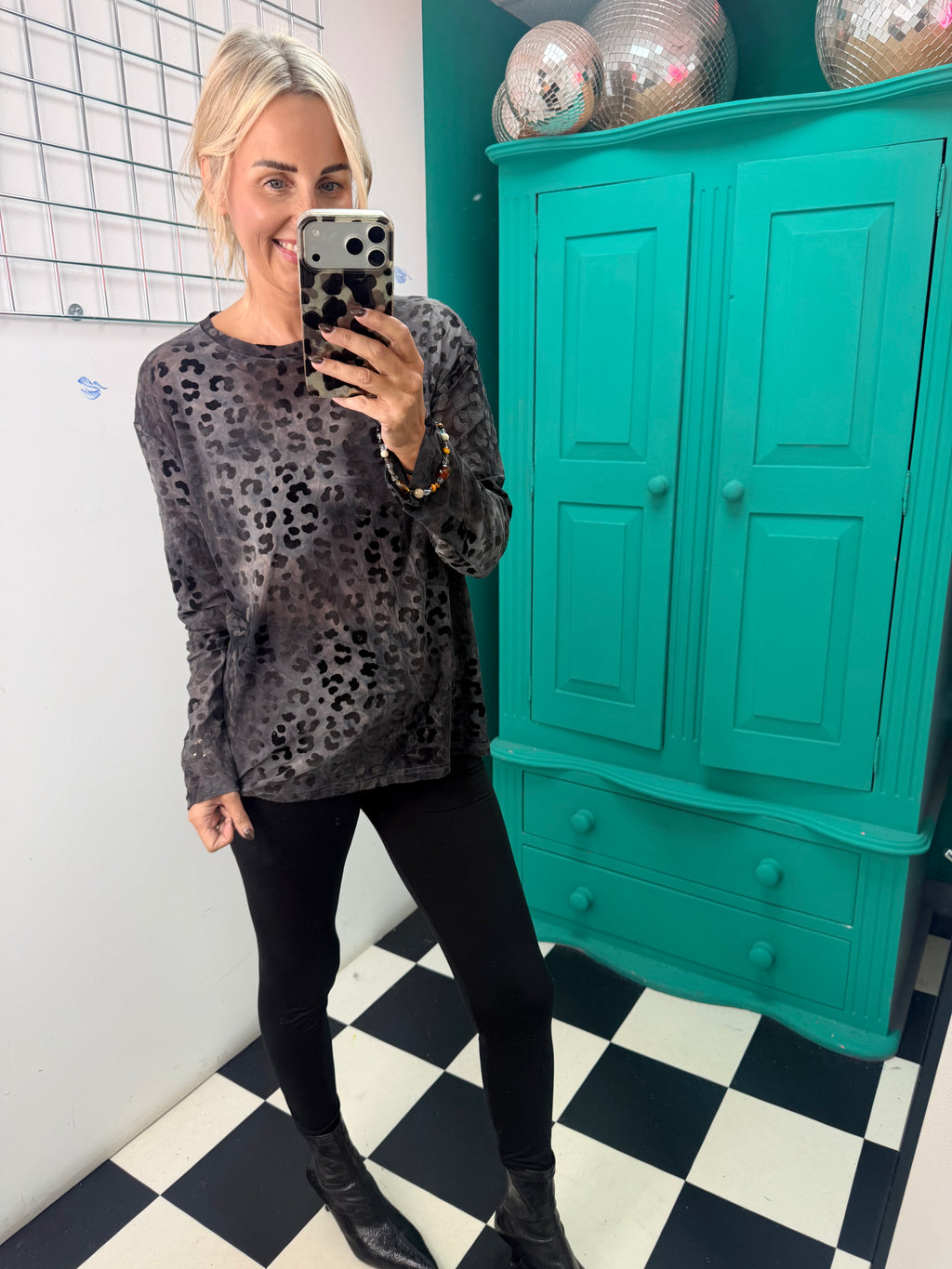 Stormy Sky Animal Mesh Top Black/Chocolate
