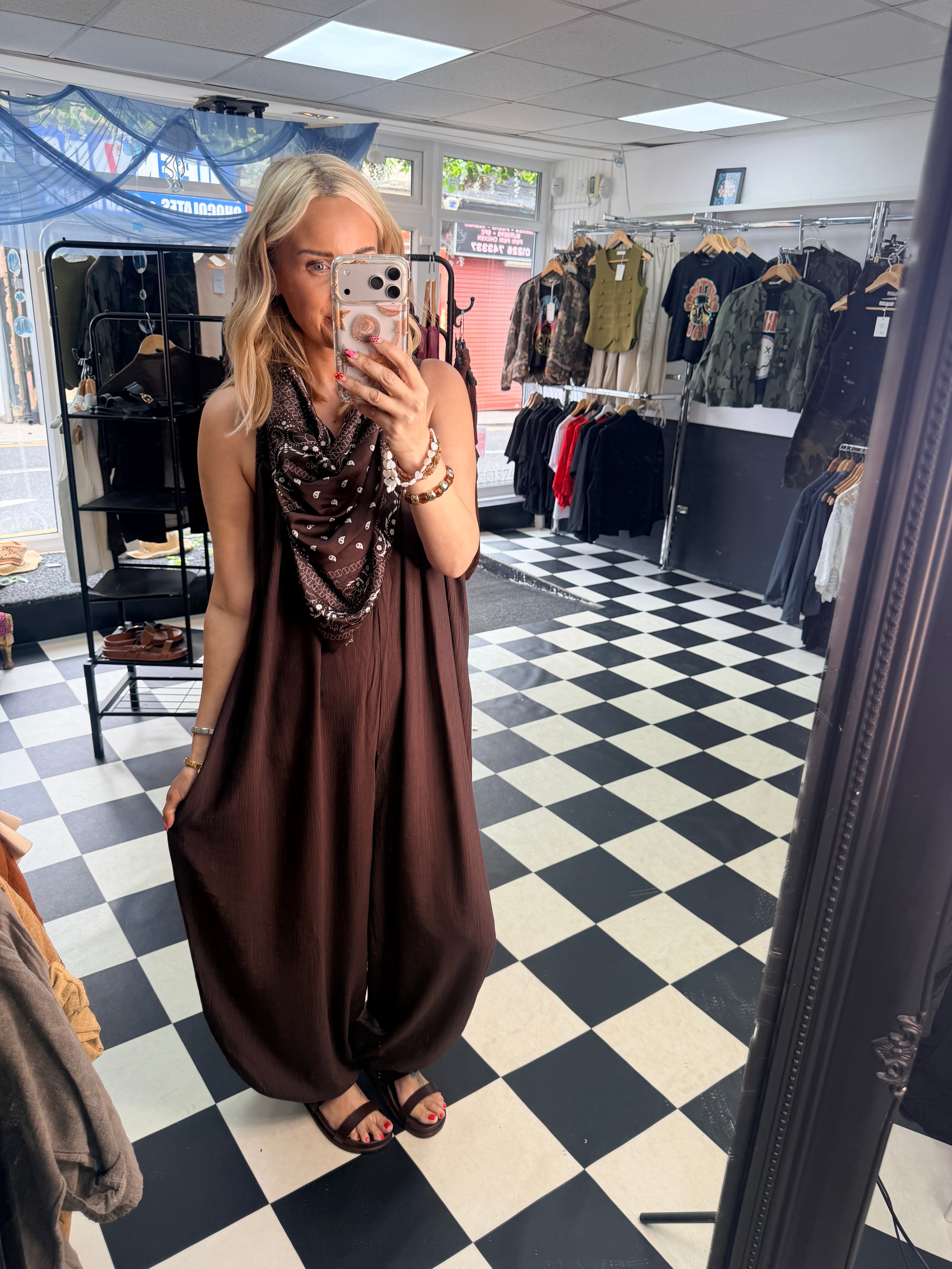 Bandana Scarf Jumpsuit Chocolate