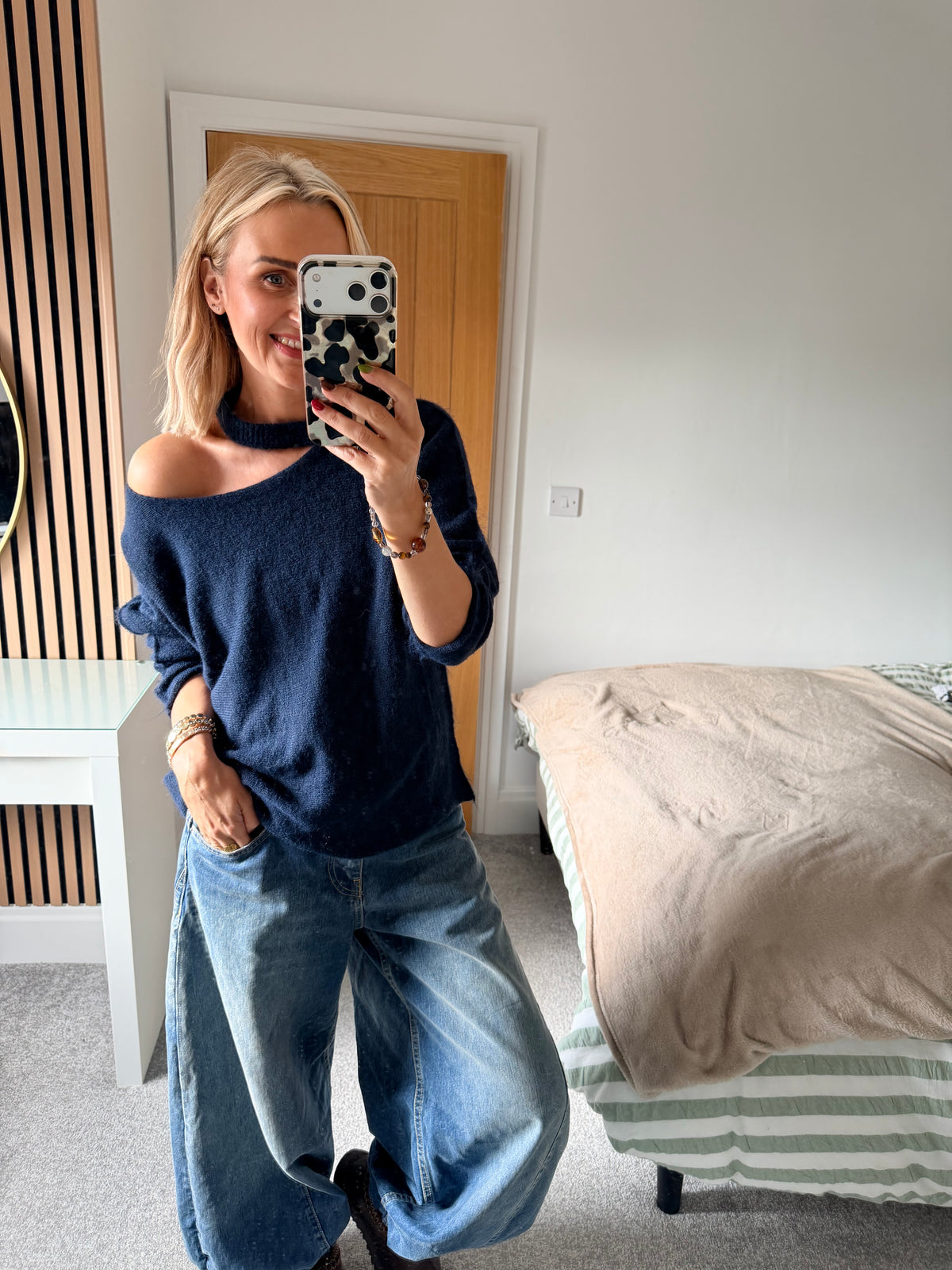 Slash Neck Jumper Navy