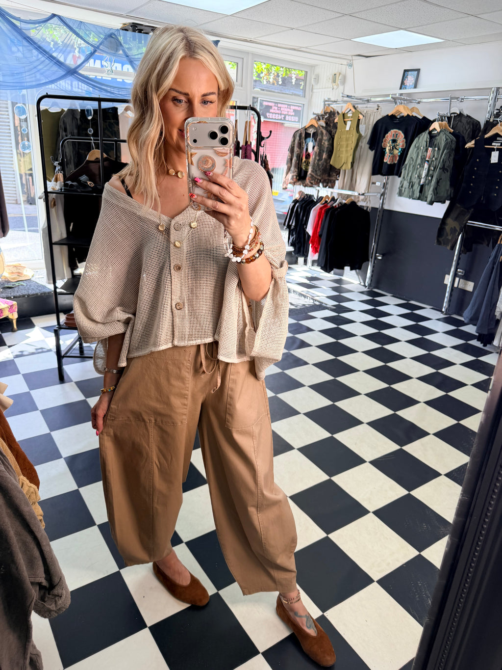 Barrel Leg Trousers Camel