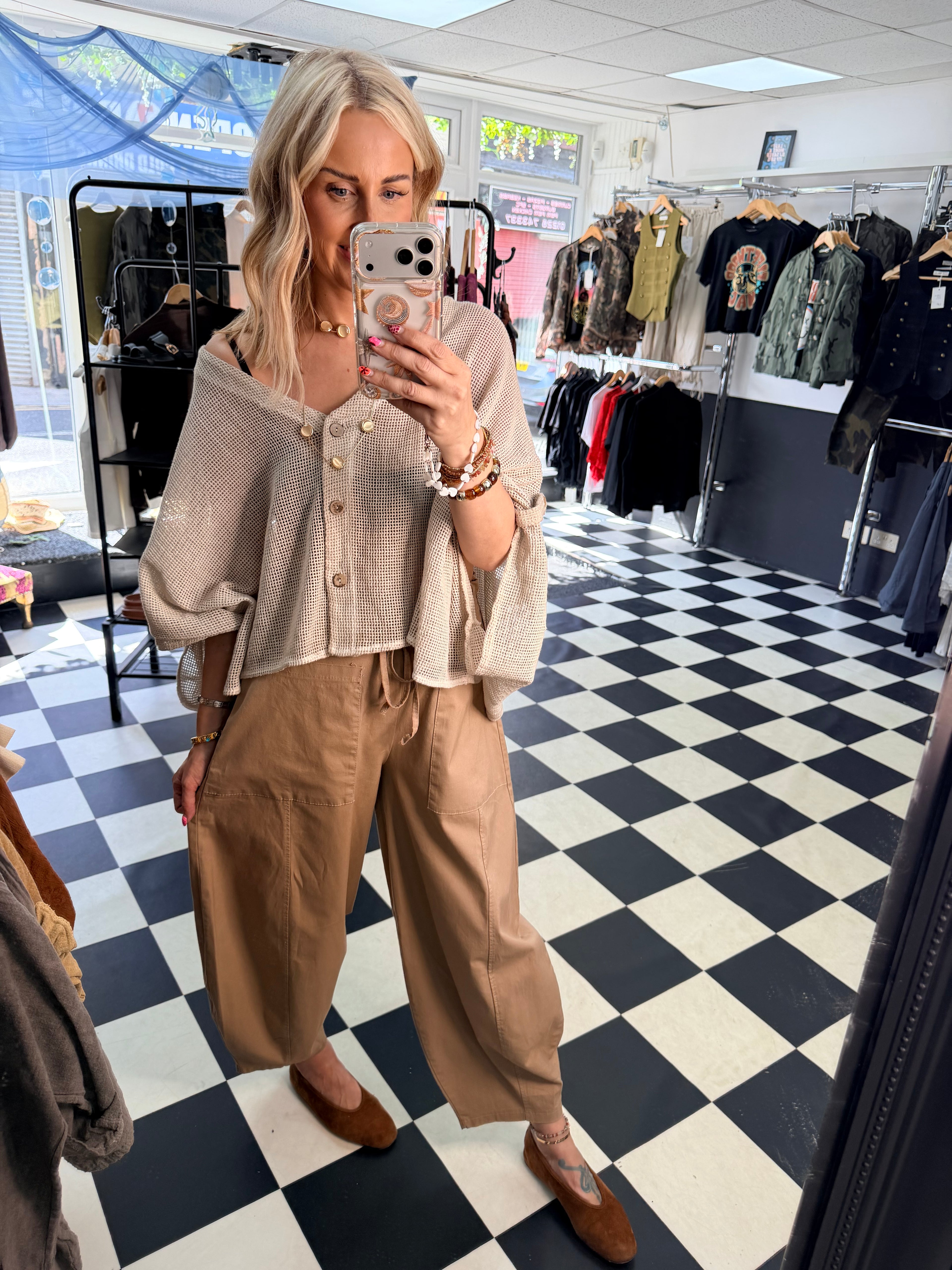 Barrel Leg Trousers Camel