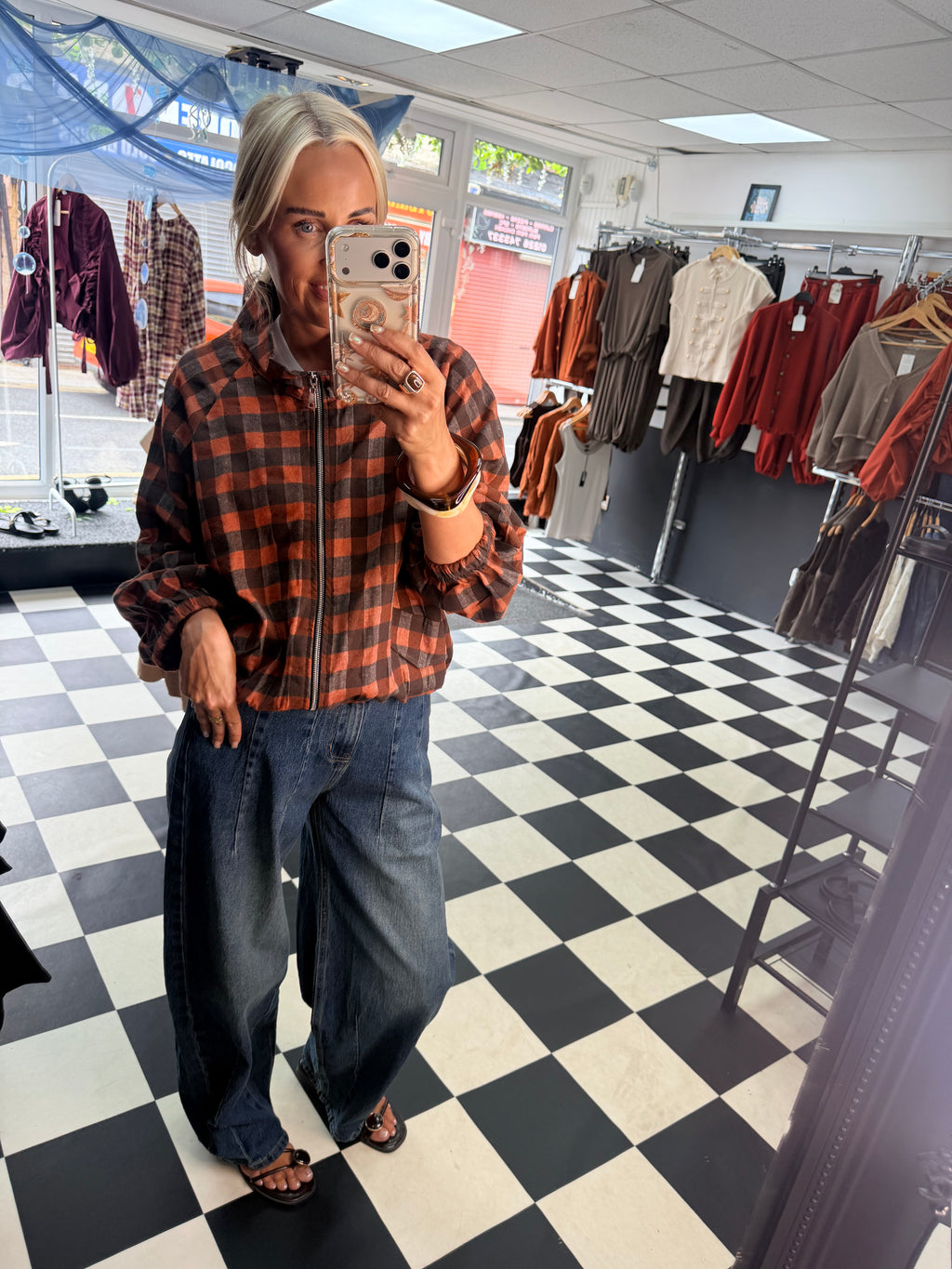 Check Bomber Jacket Rust