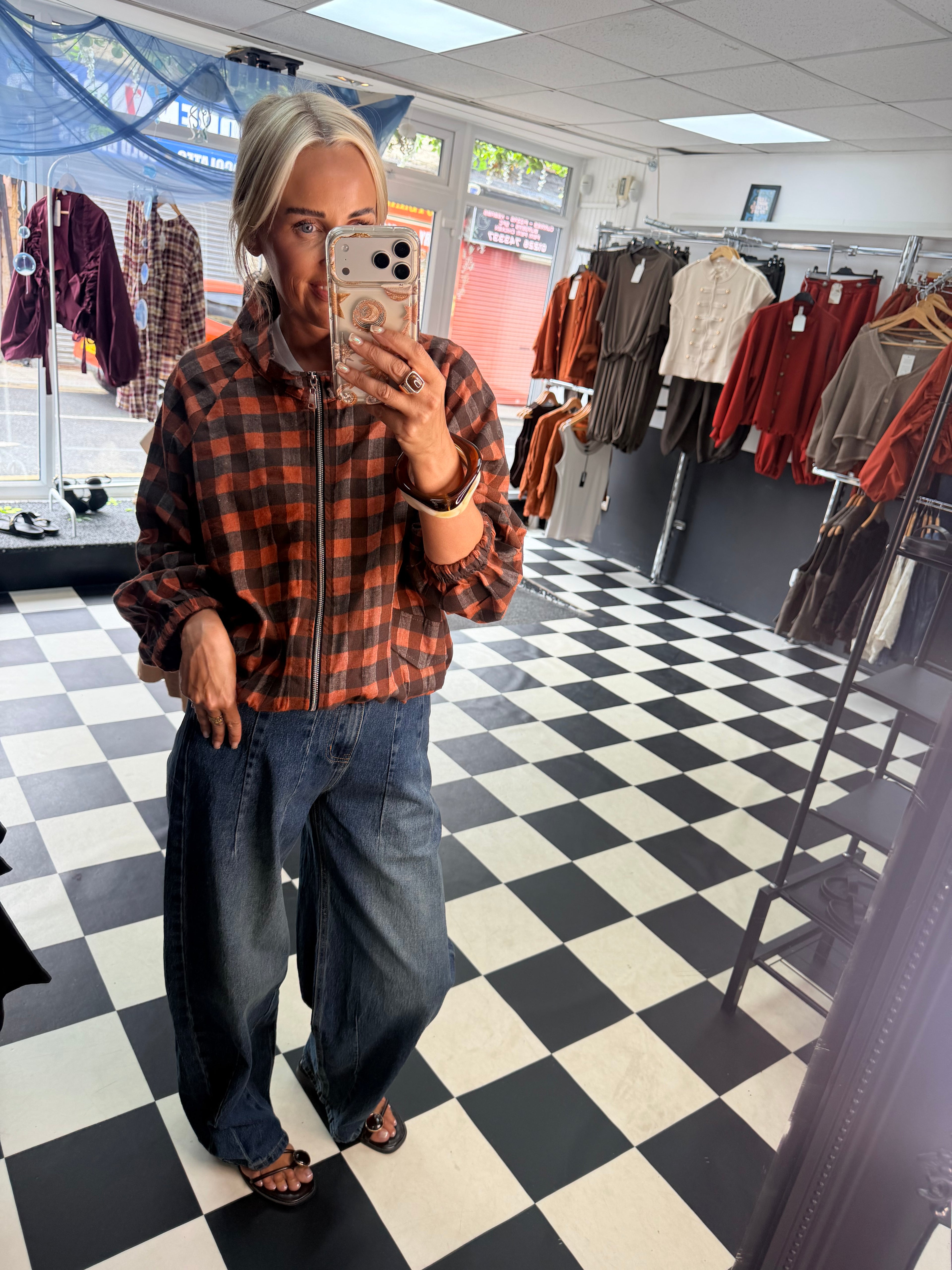 Check Bomber Jacket Rust