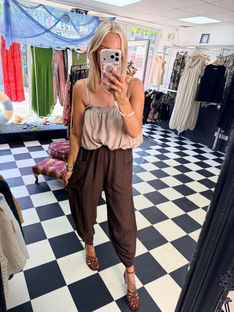 Bubble Hem Cami Taupe