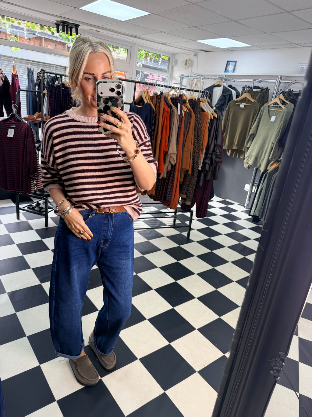Penny Stripe Jumper Pink and Wine