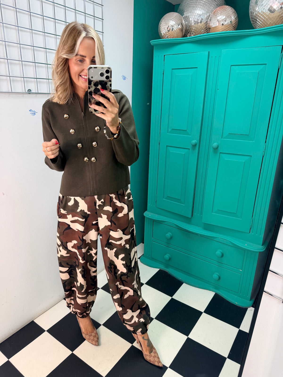 The Portia Military Style Cardigan Jacket Khaki