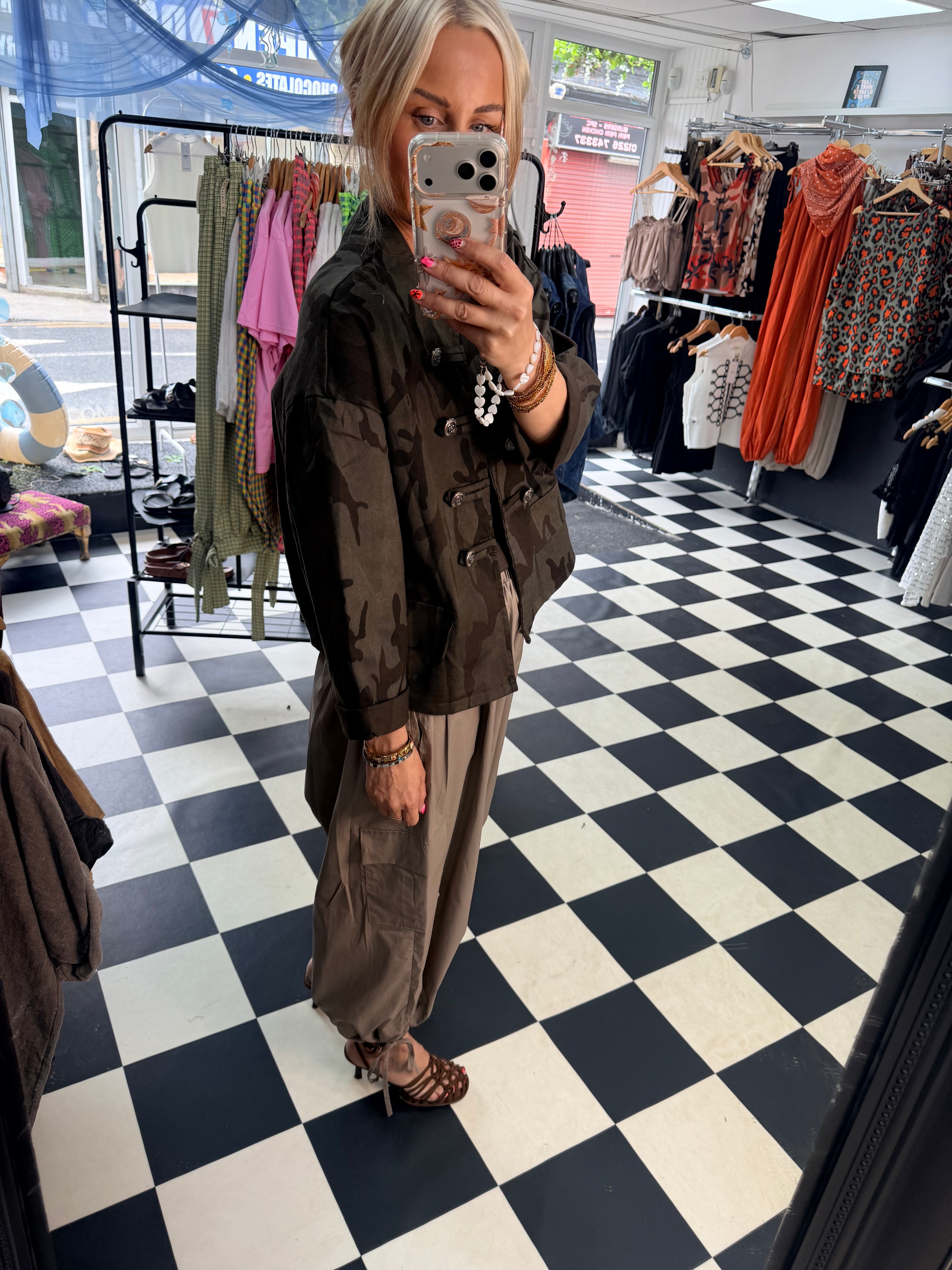 Cargo Trousers crop with tie hem Taupe