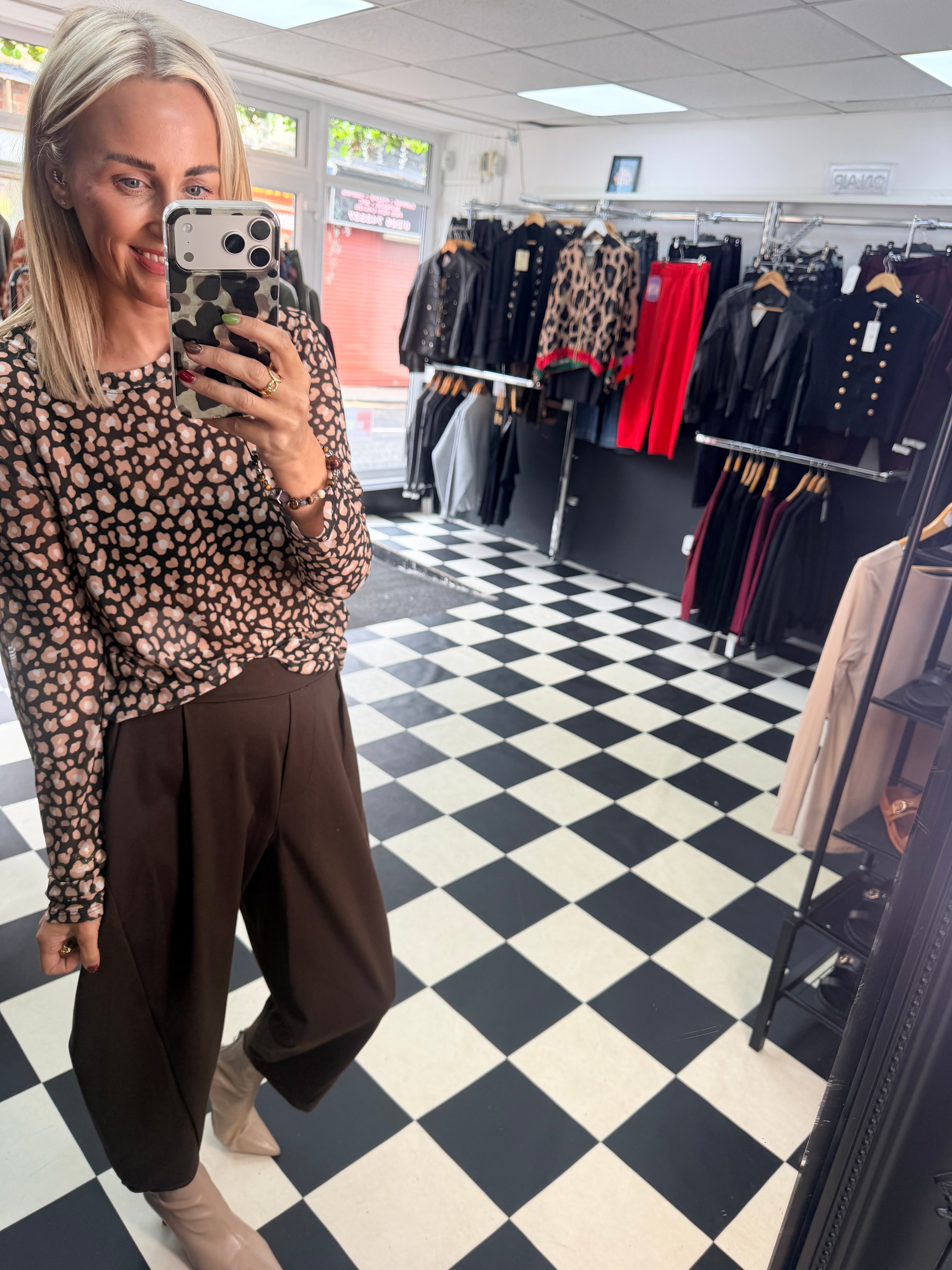 Animal Mesh Top Black and Tan