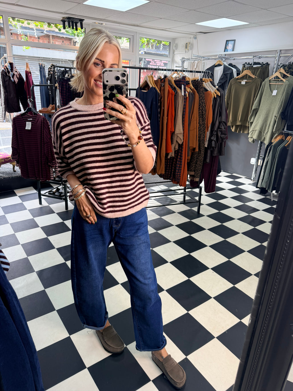 Penny Stripe Jumper Pink and Wine