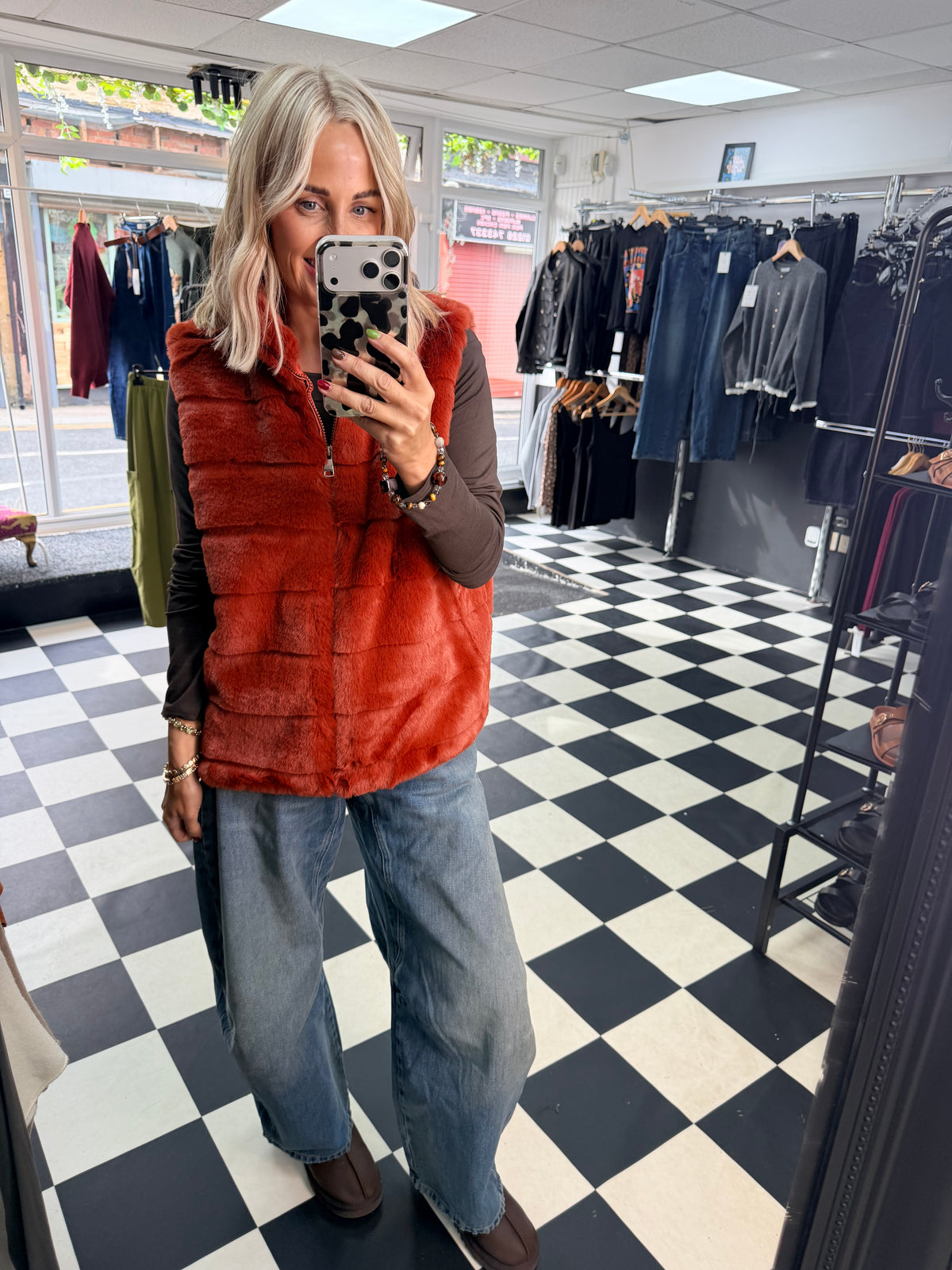 Faux Fur Gilet Rust