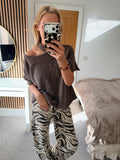 Slash Neck Jumper Mocha Short Sleeve