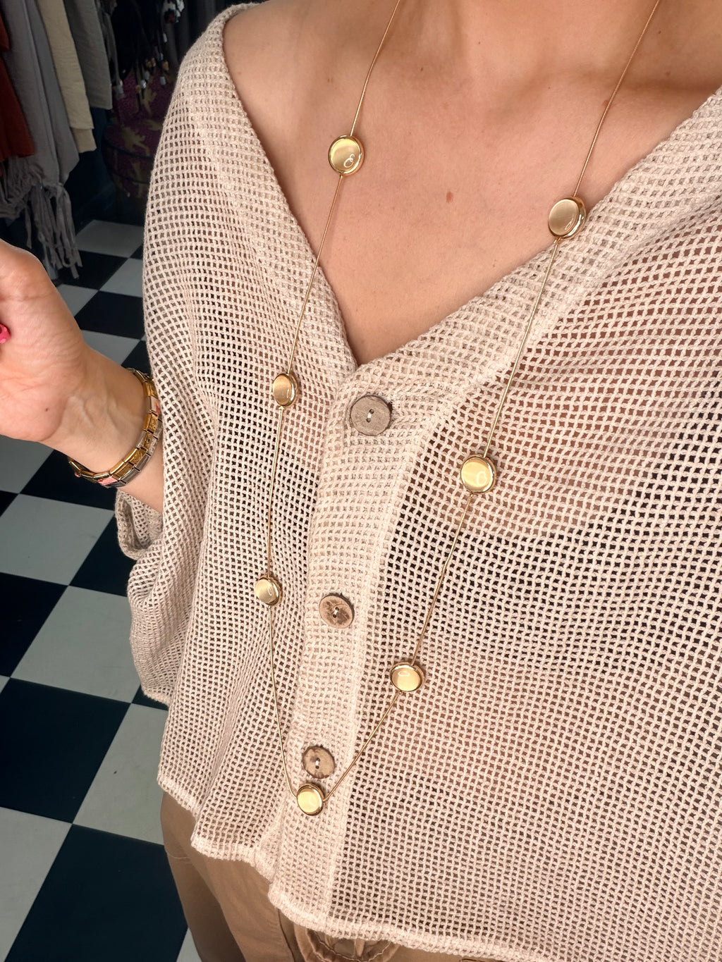 Gold long circle necklace