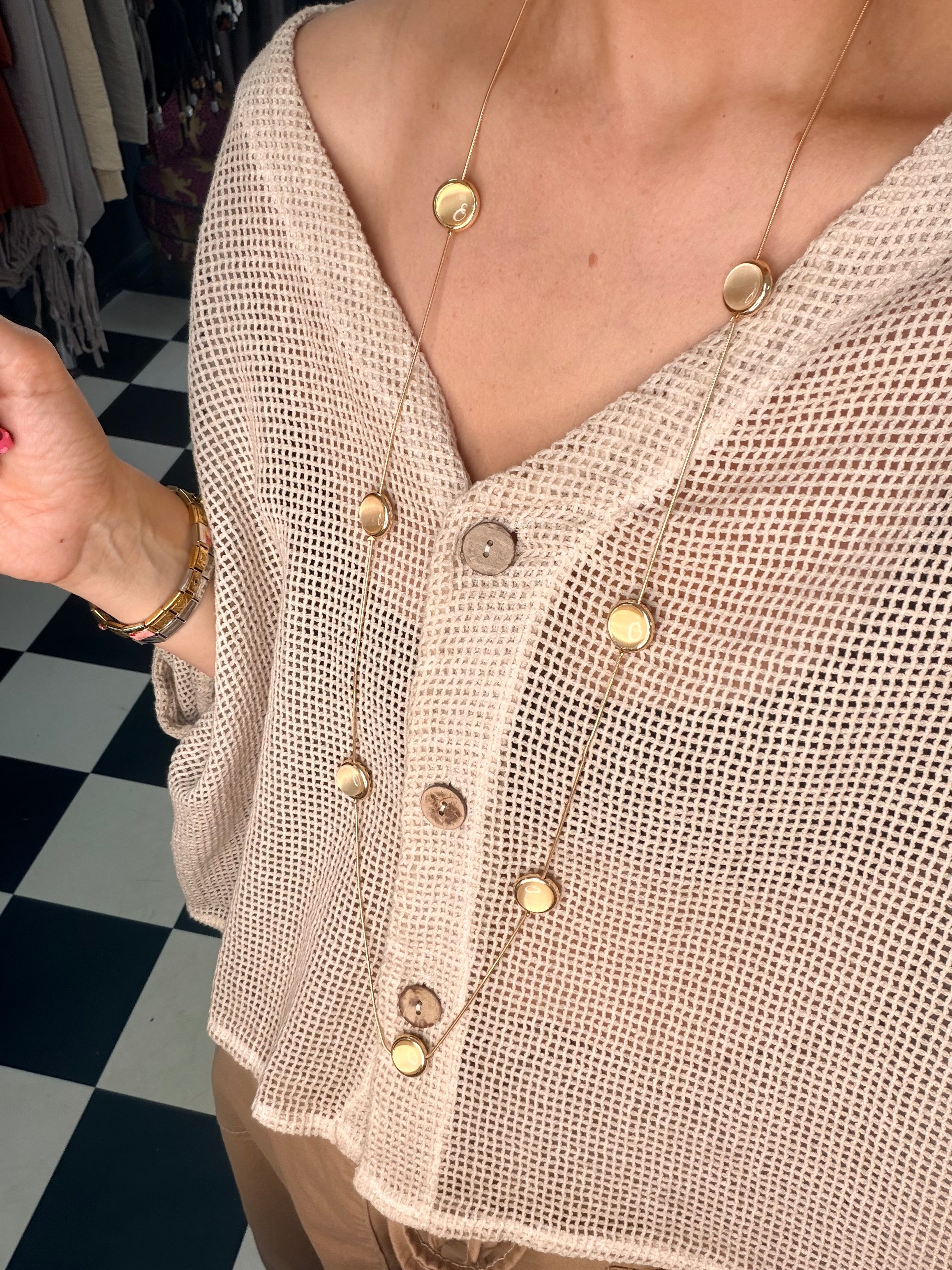 Gold long circle necklace