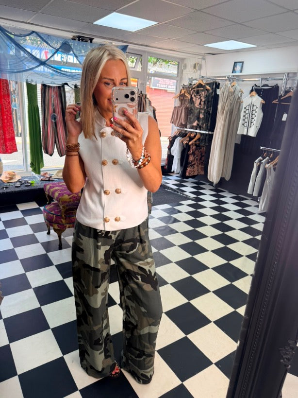 Military Double Button Waistcoat White