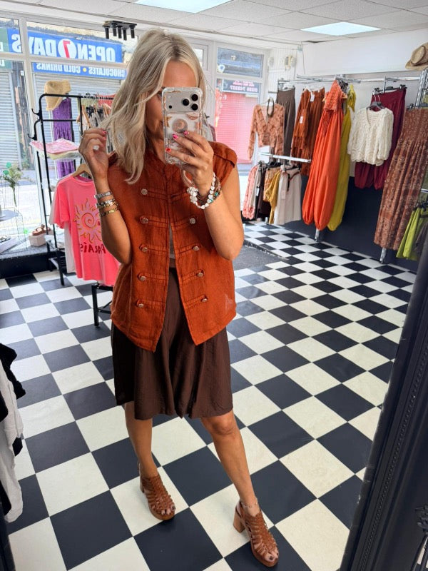 Military Linen Waistcoat Rust